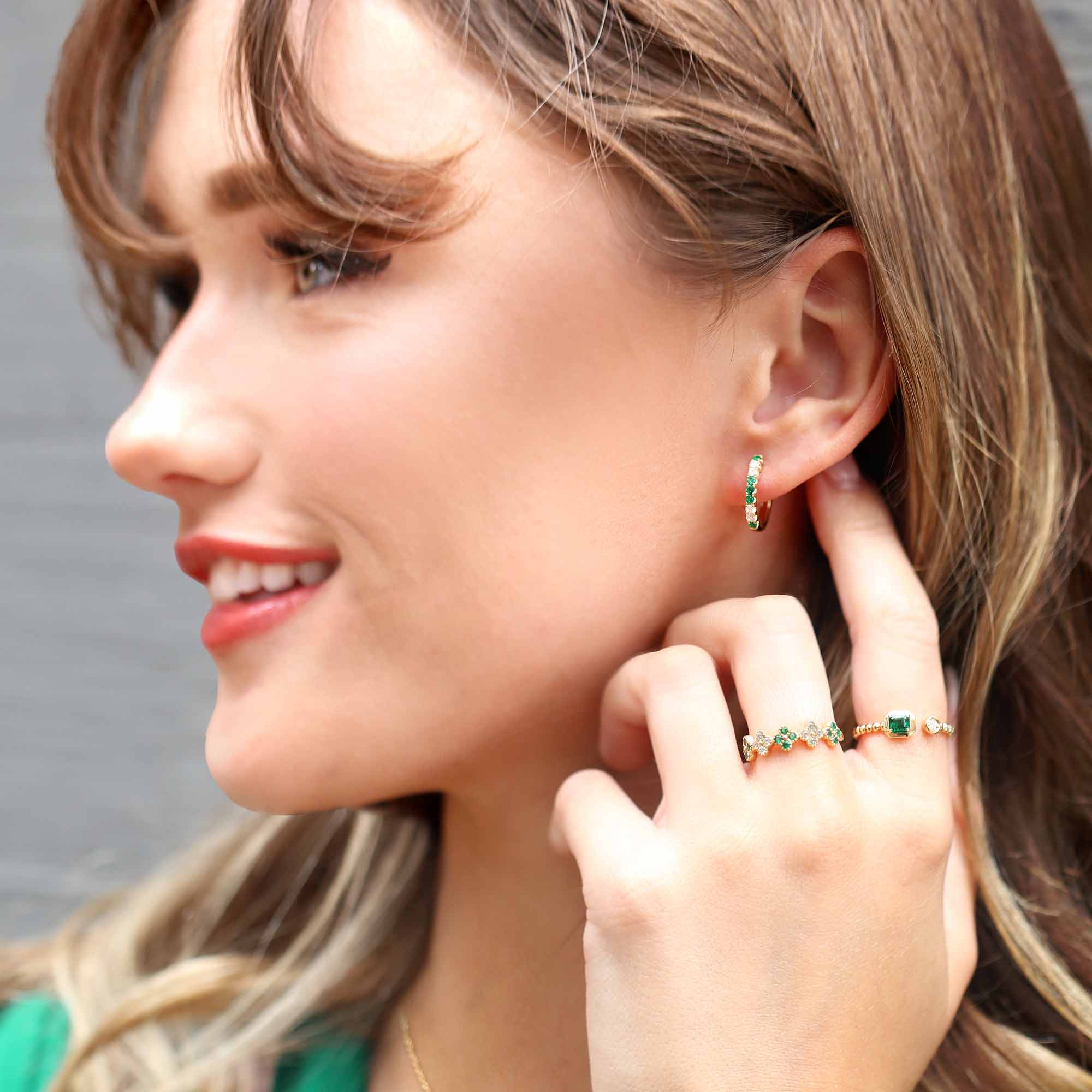 Spruce Emerald & Diamond Hoop Earrings