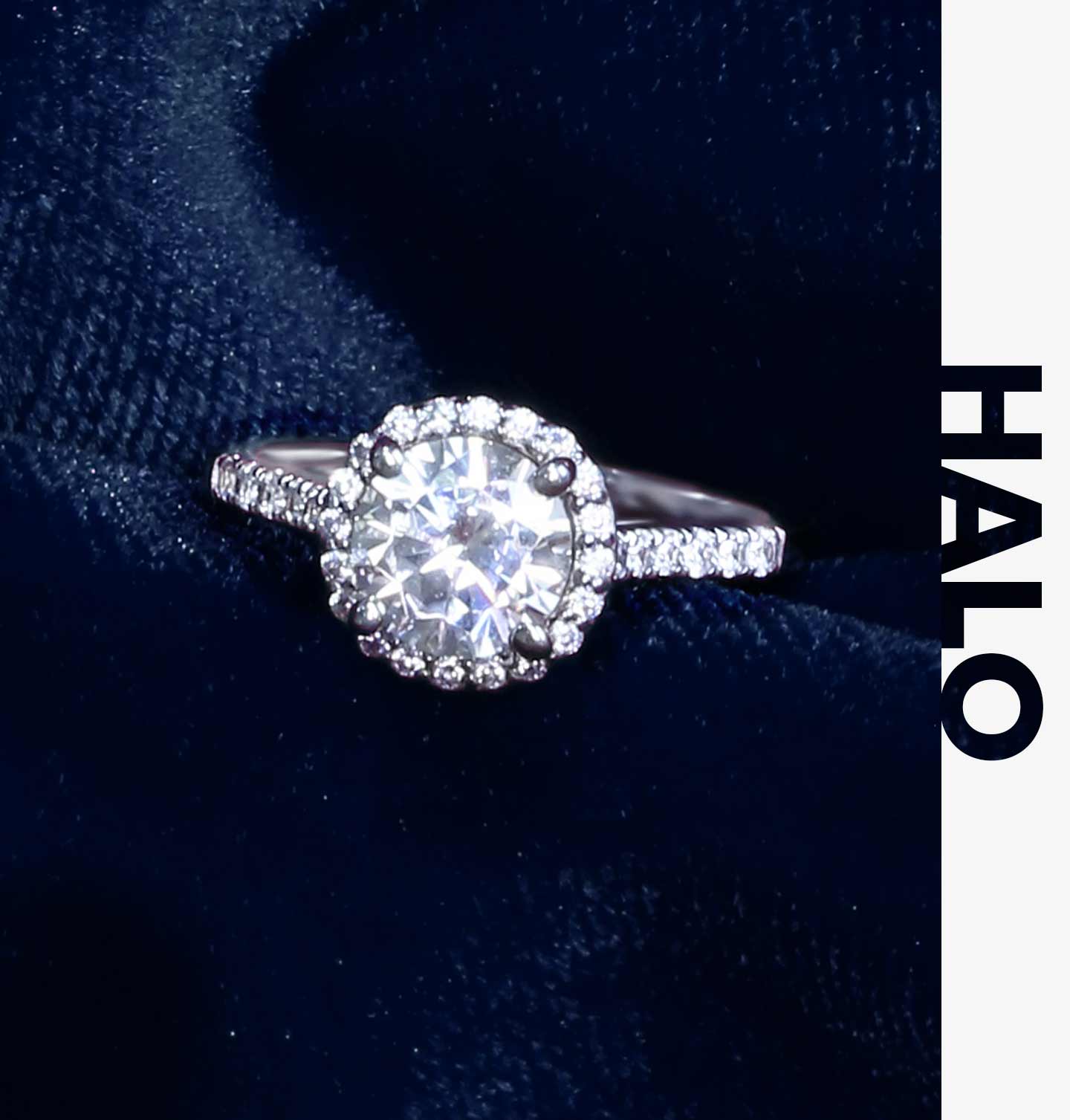 A halo diamond engagement ring with a round brilliant center delivering a look with maximum sparkle.