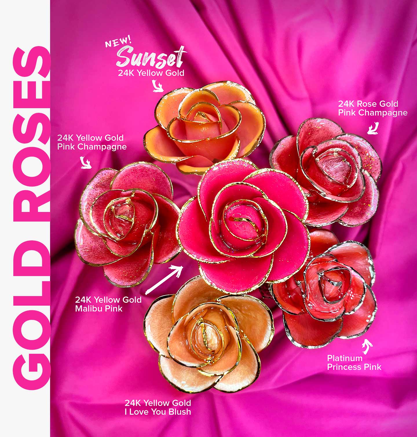 A multi-color bouquet of real 24 karat gold dipped roses.
