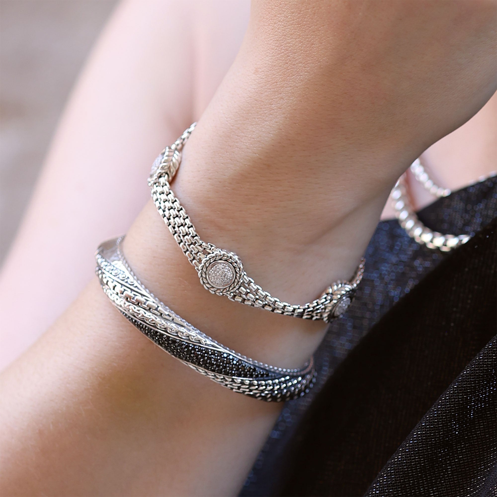 Silver Wolfe Black Spinel Cuff Bracelet
