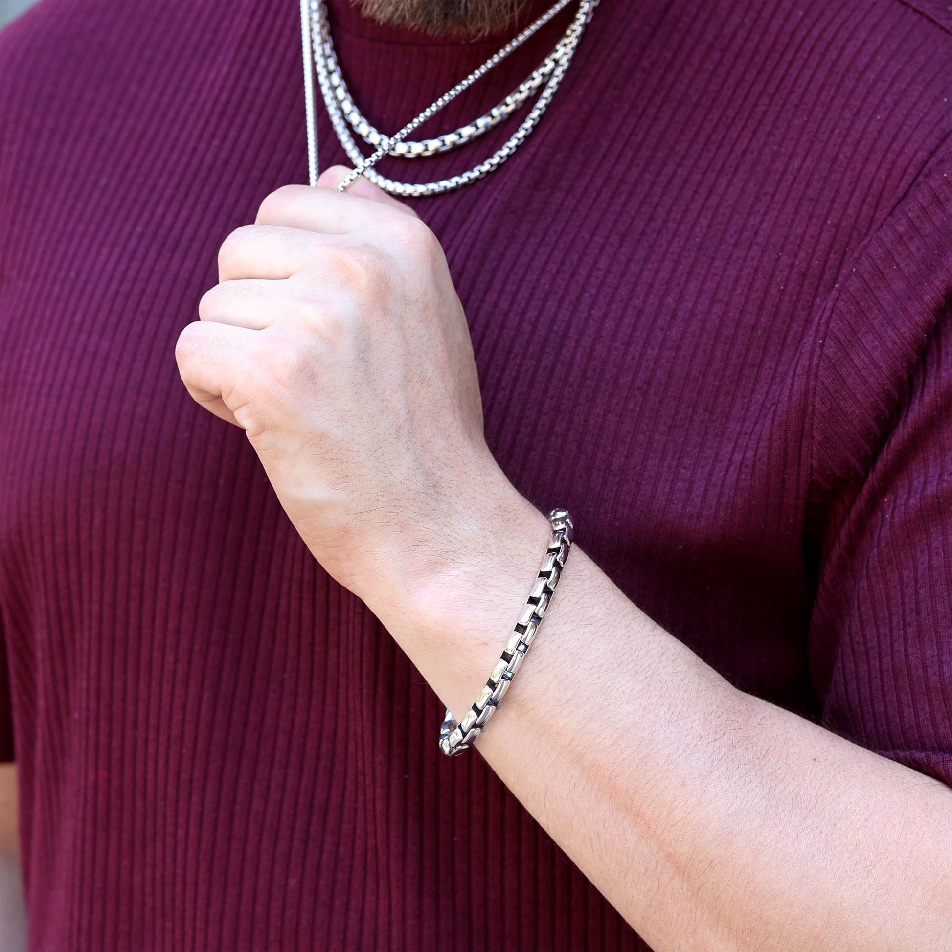 Silver Box Chain Cuff Bracelet