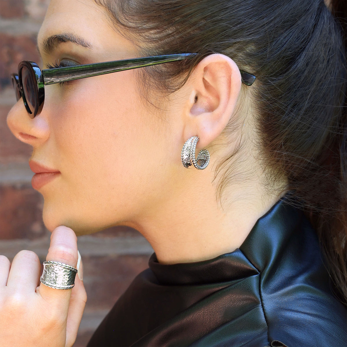 Silver Jane Hammered Hoop Earrings