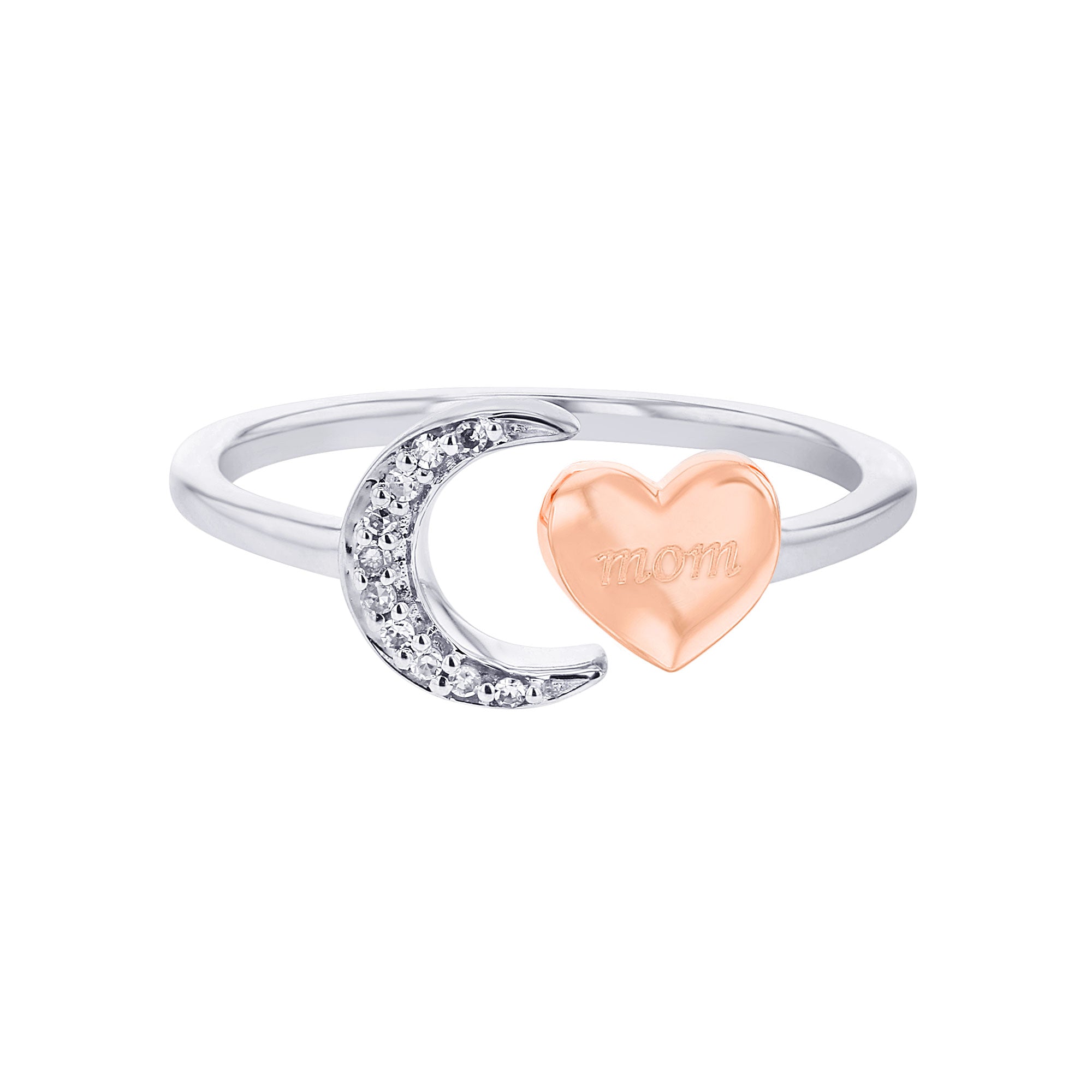 Silver Moon and Back Mom Rose Diamond Wrap Ring
