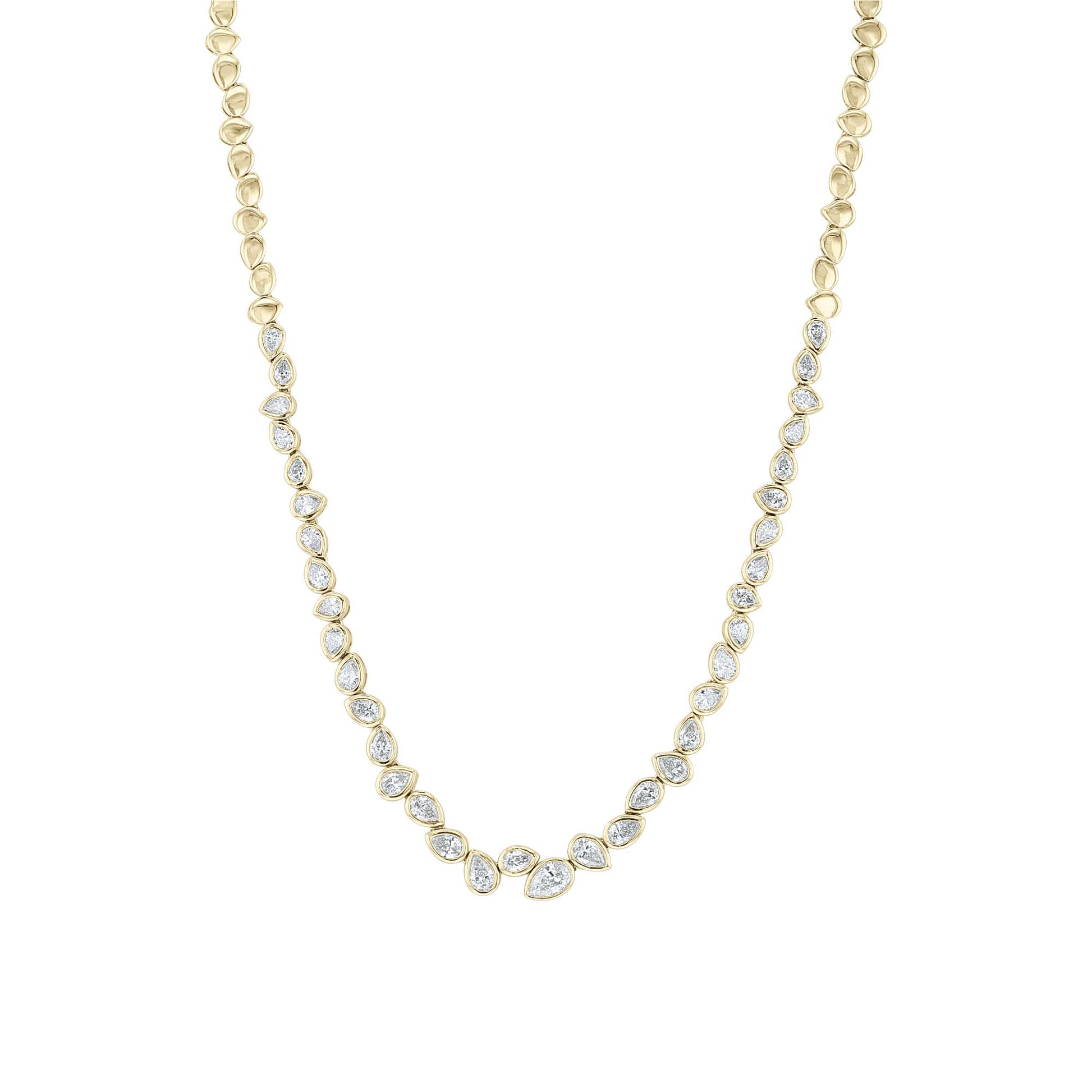 Cascading Pears Bezel Diamond Tennis Necklace