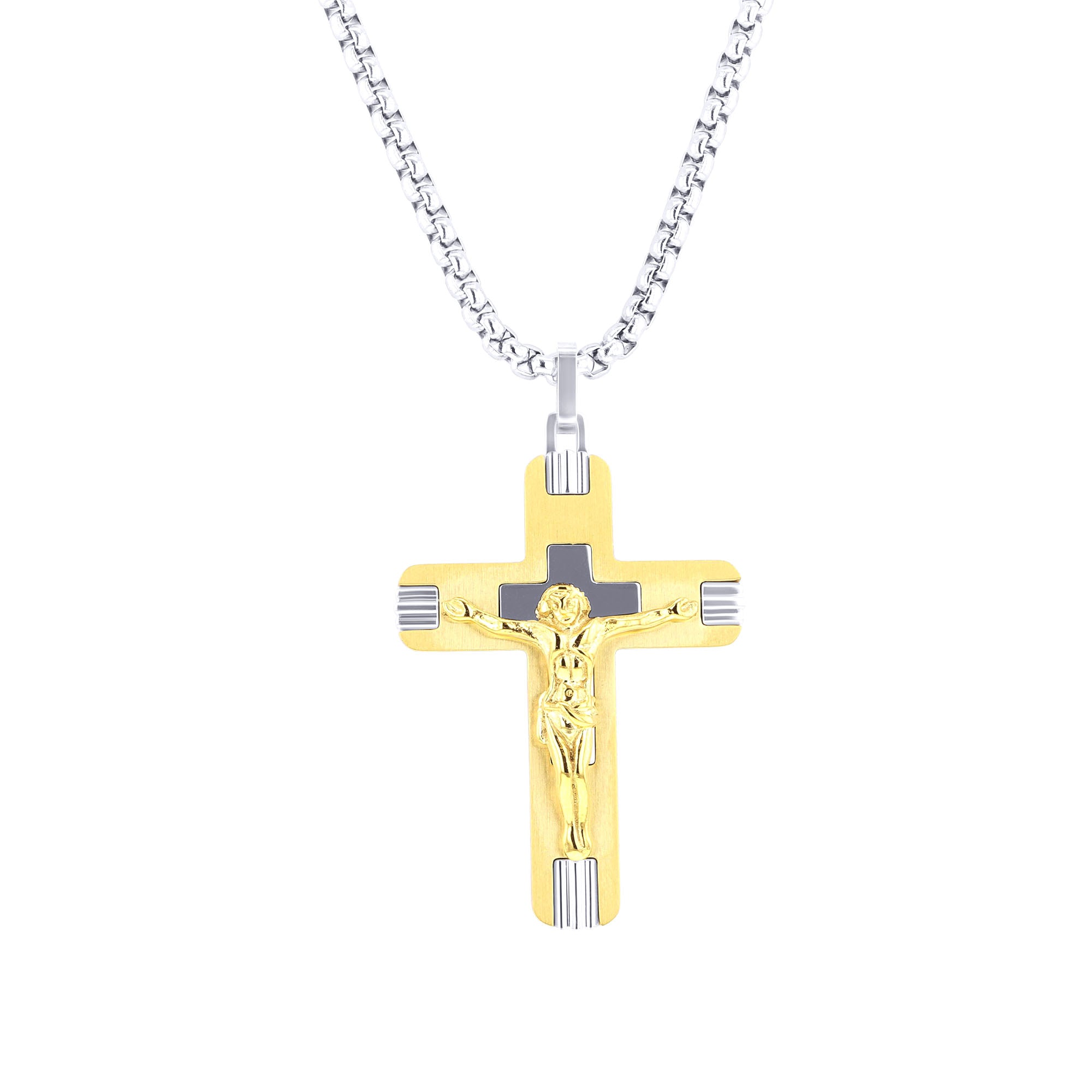 Mercy Stainless Steel and Gold Ion-Plated Cross Necklace