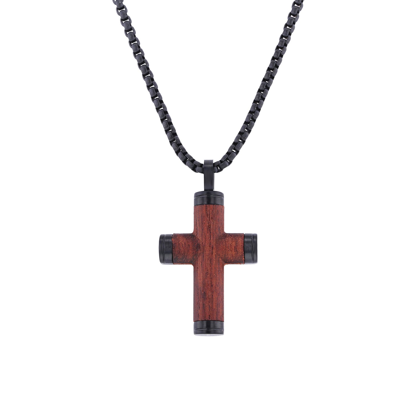 Calvary Stainless Steel and Wood Cross Necklace