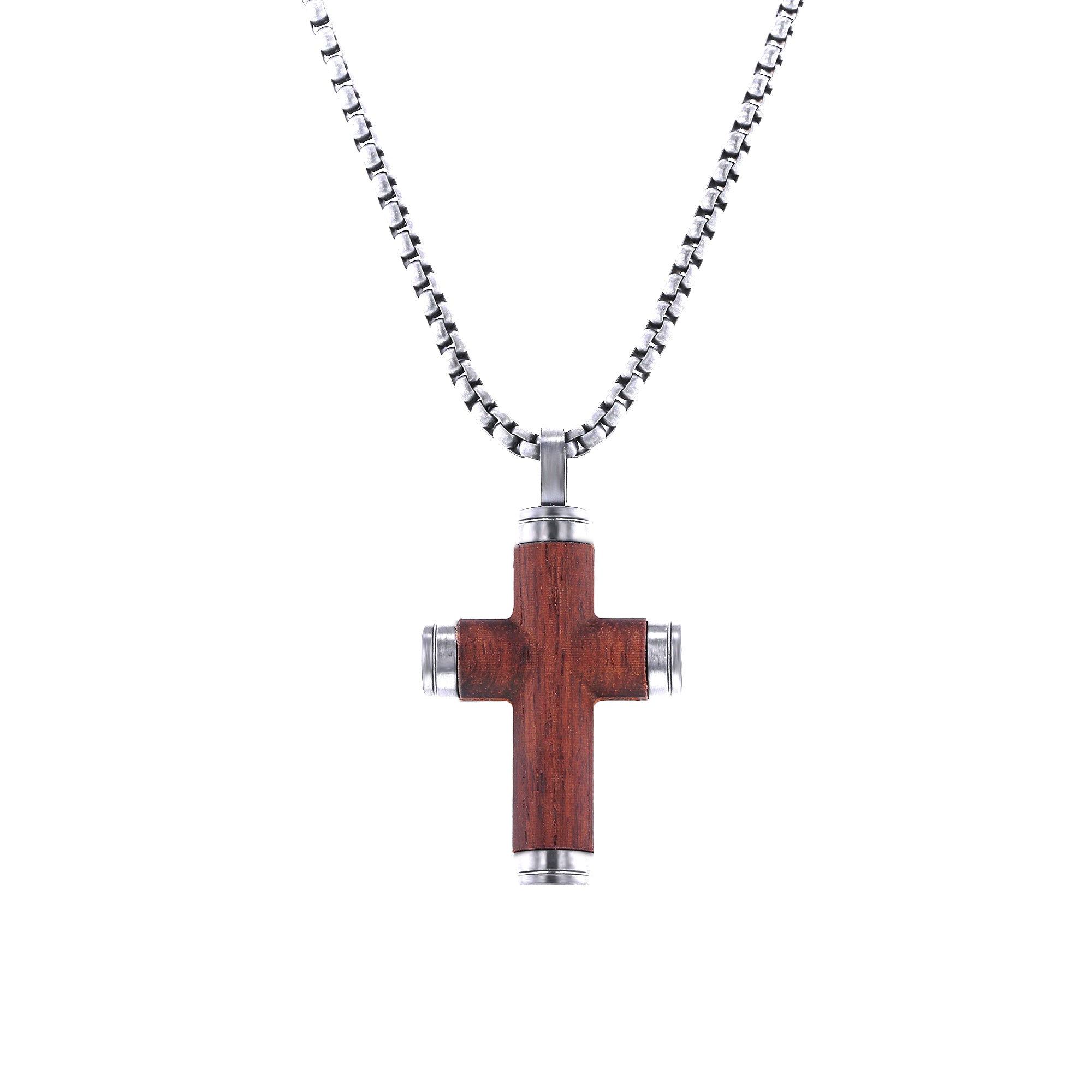 Calvary Stainless Steel and Wood Cross Necklace Calvary Stainless Steel and Wood Cross Necklace