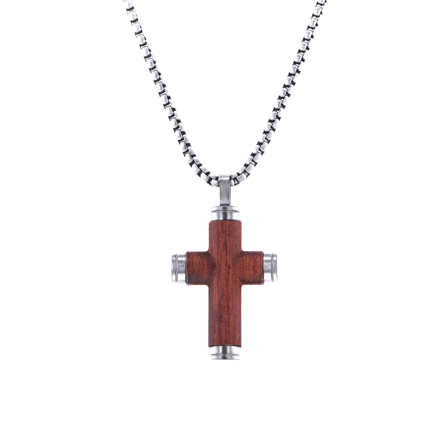 Calvary Stainless Steel and Wood Cross Necklace