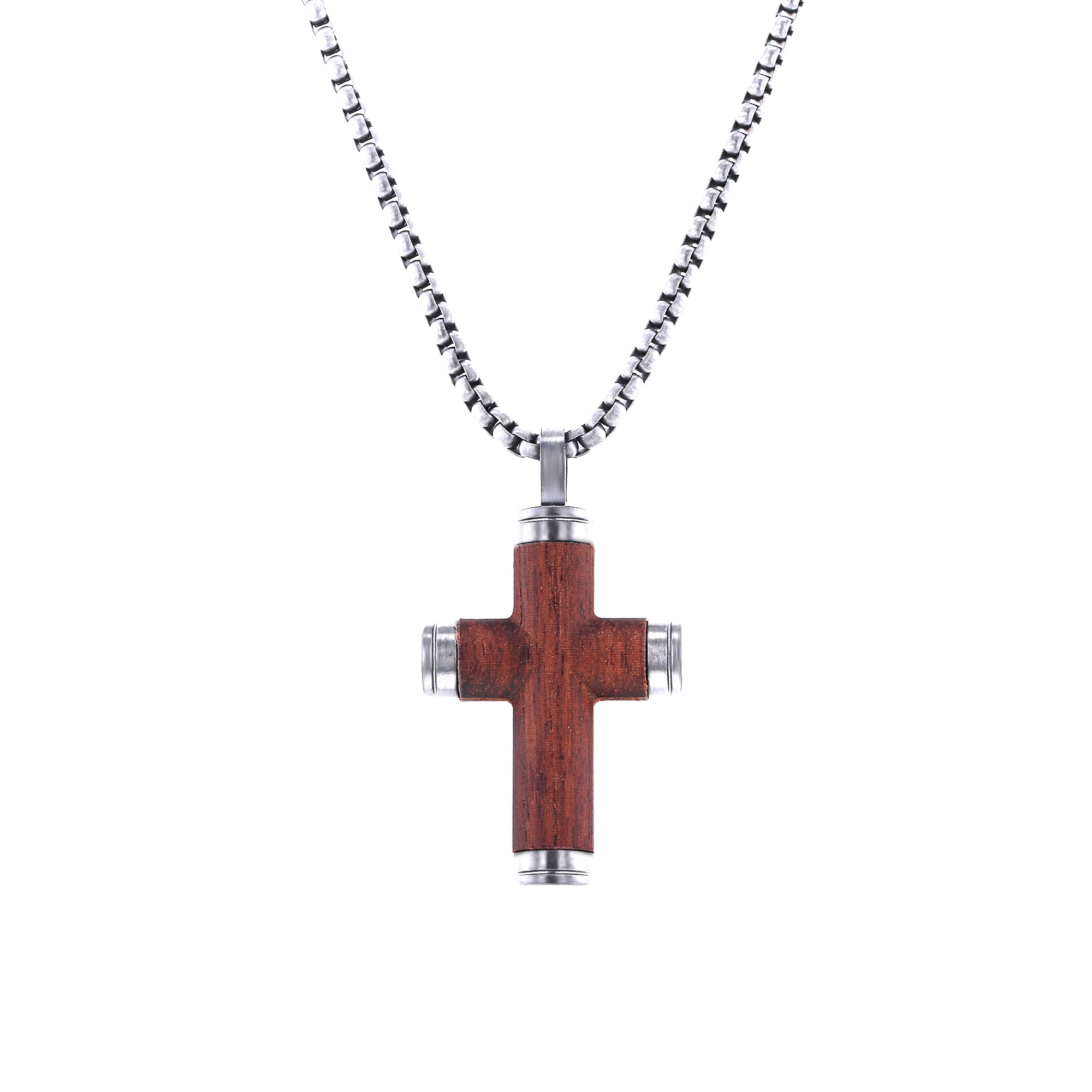 Calvary Stainless Steel and Wood Cross Necklace