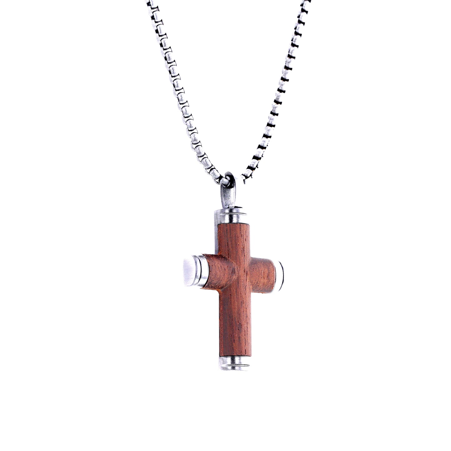 Calvary Stainless Steel and Wood Cross Necklace