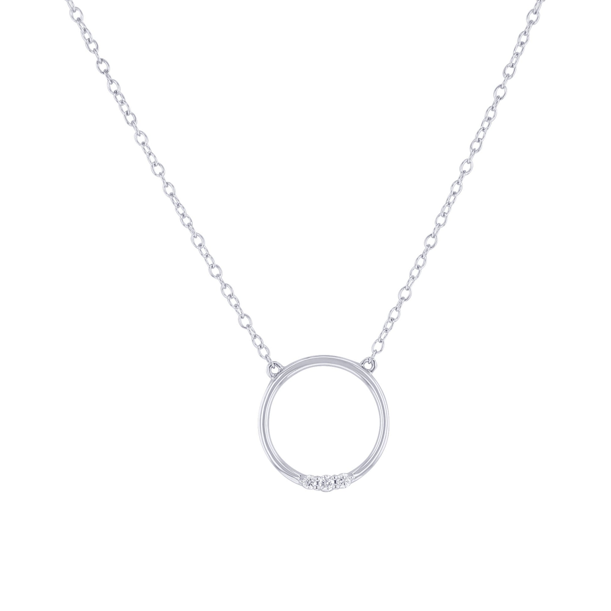 Silver Circle 3 Stone Diamond Necklace