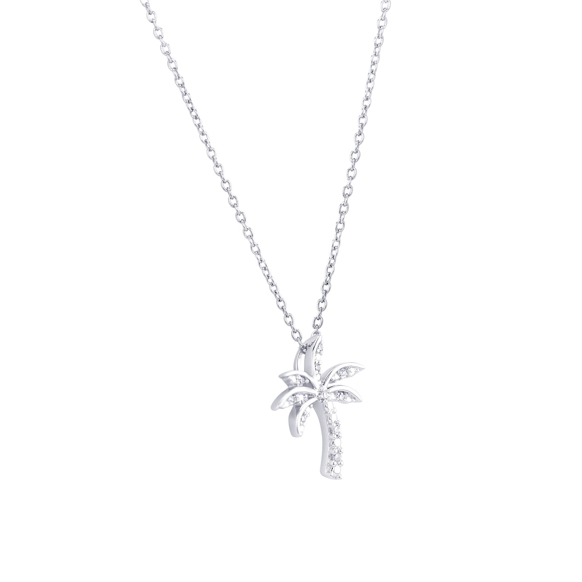 Silver Palm Tree Diamond Necklace