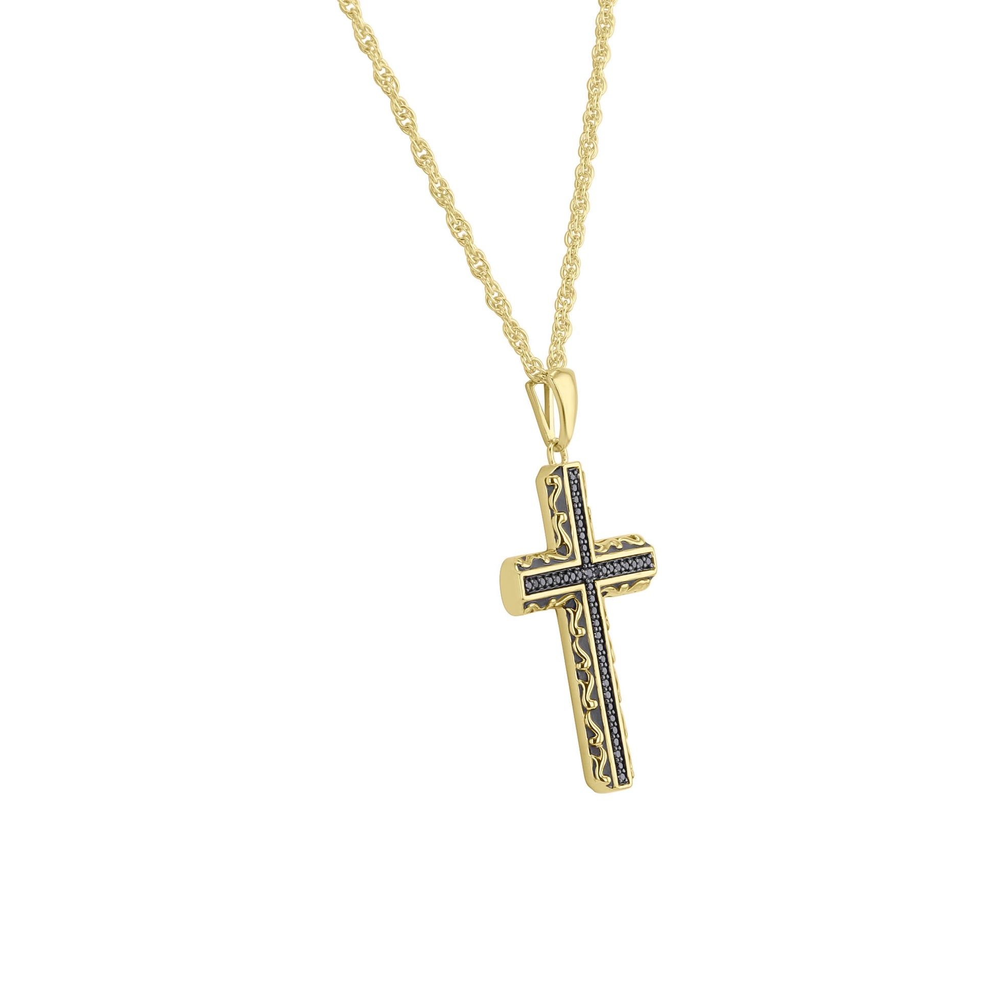 Golden Shadow Black Diamond Cross Necklace