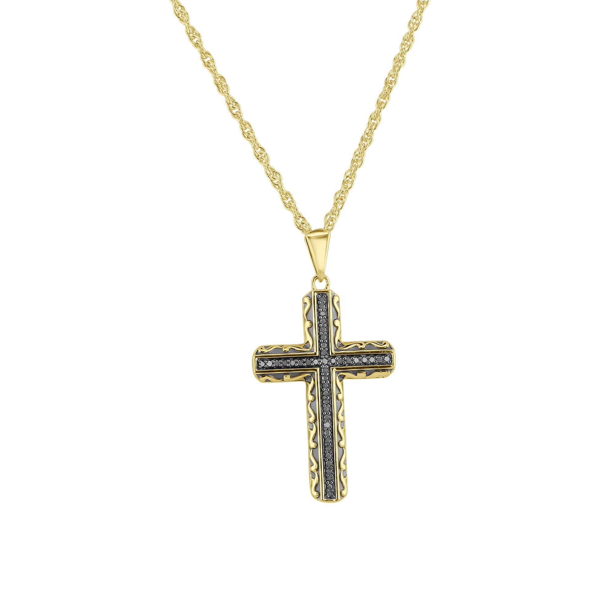 Golden Shadow Black Diamond Cross Necklace