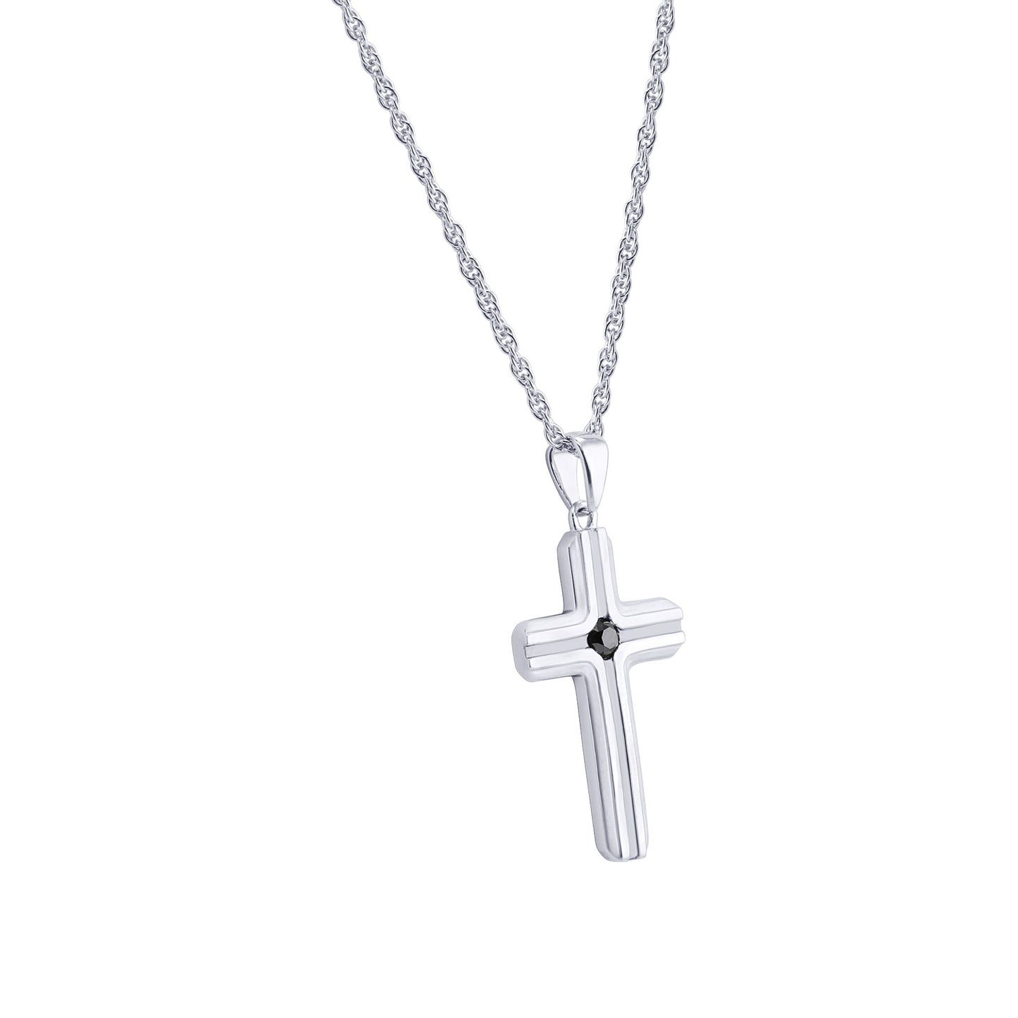 Silver and Black Cross Intersect Diamond Necklace