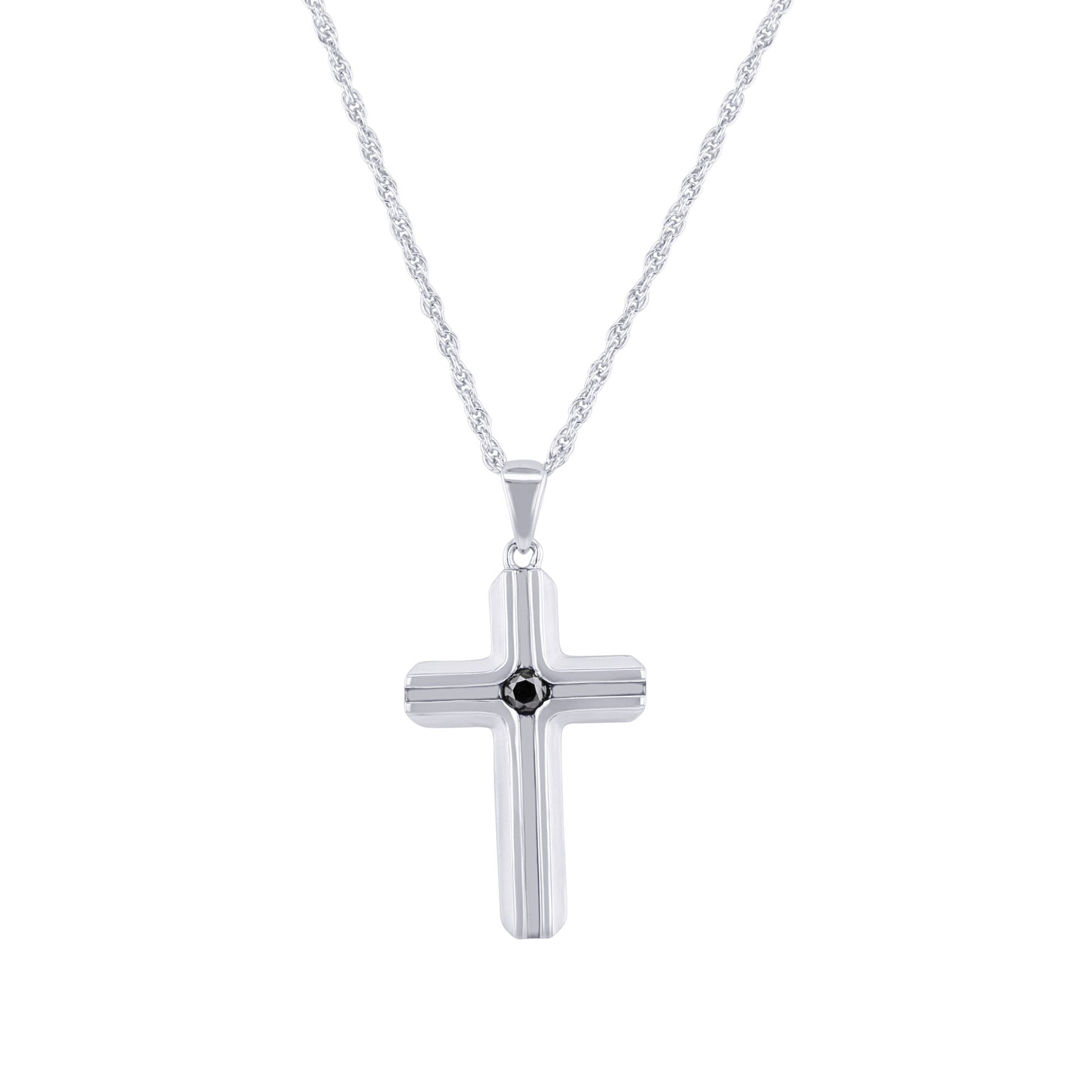 Silver and Black Cross Intersect Diamond Necklace