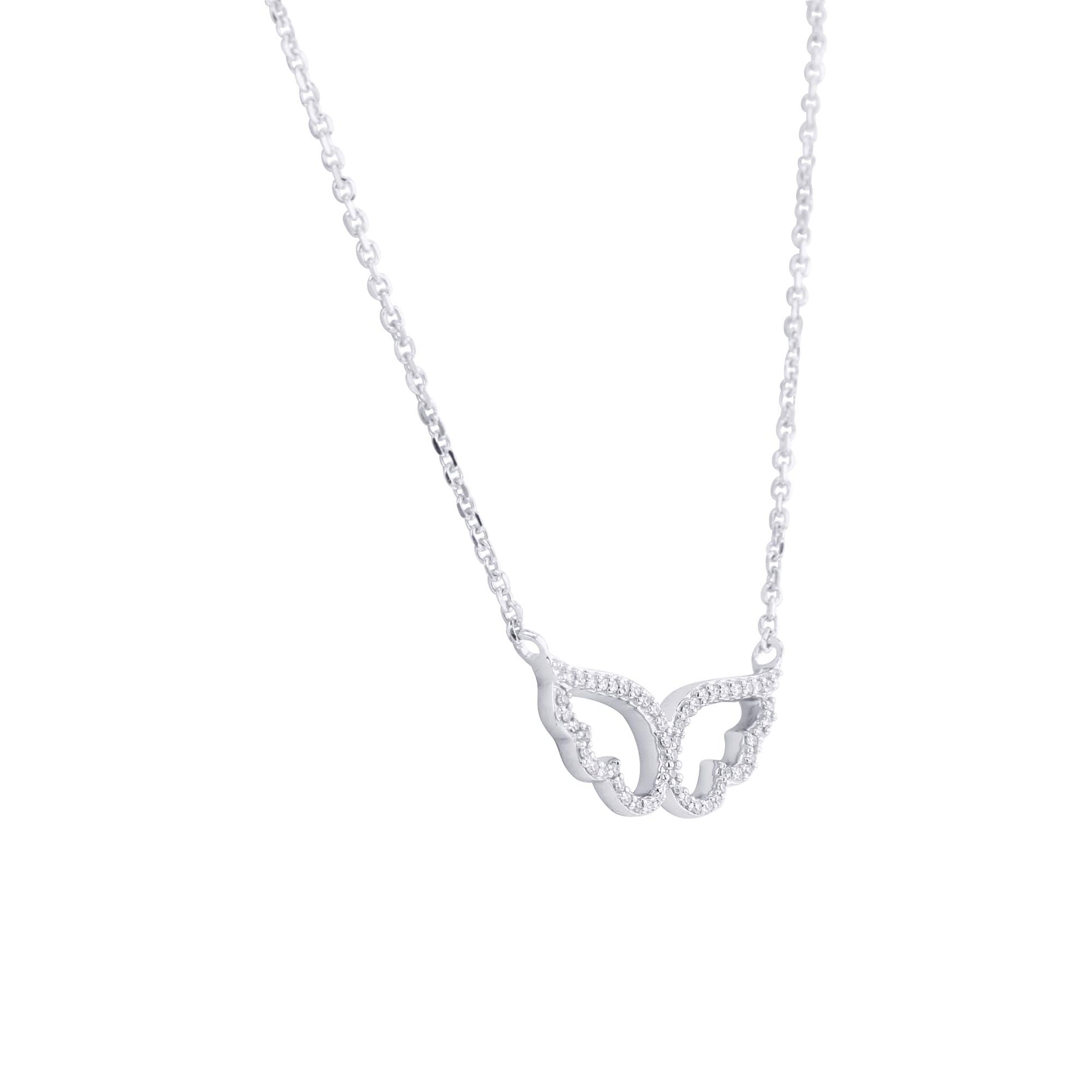 Silver Wings of an Angel Diamond Necklace