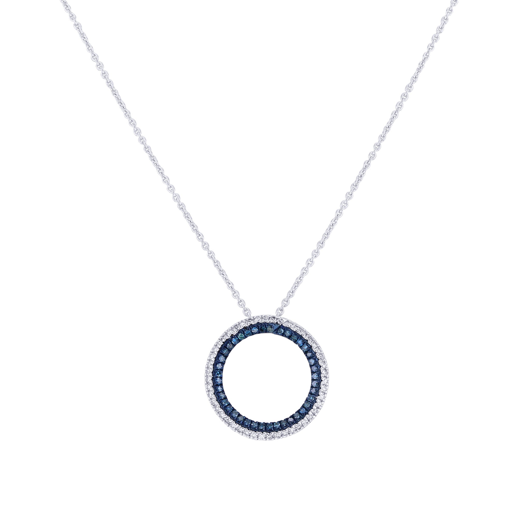 Silver Enchanting Circle Blue and White Diamond Necklace