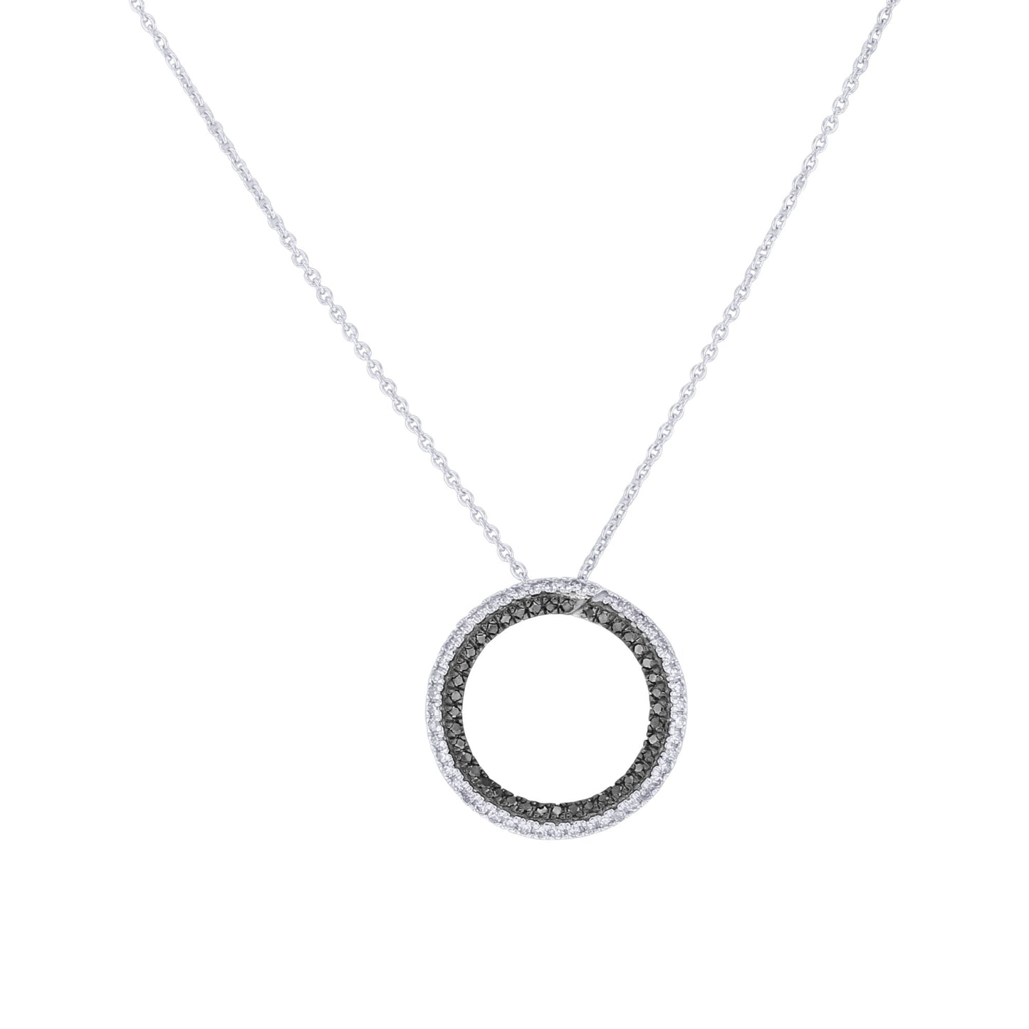 Silver Enchanting Circle Black and White Diamond Necklace