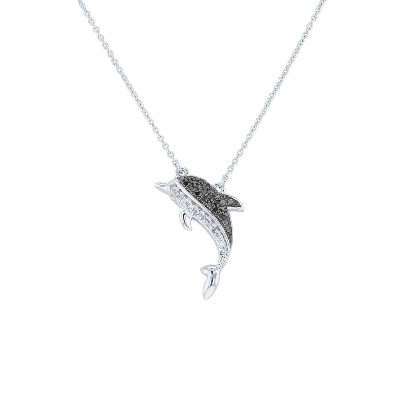 Silver Dolphin Black and White Diamond Necklace