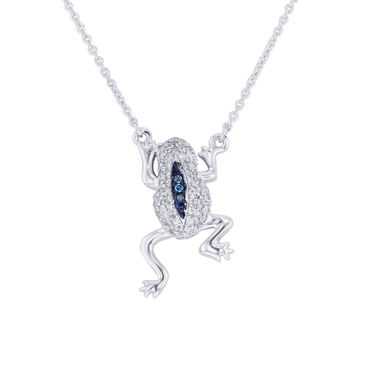 Silver Frog Blue and White Diamond Necklace
