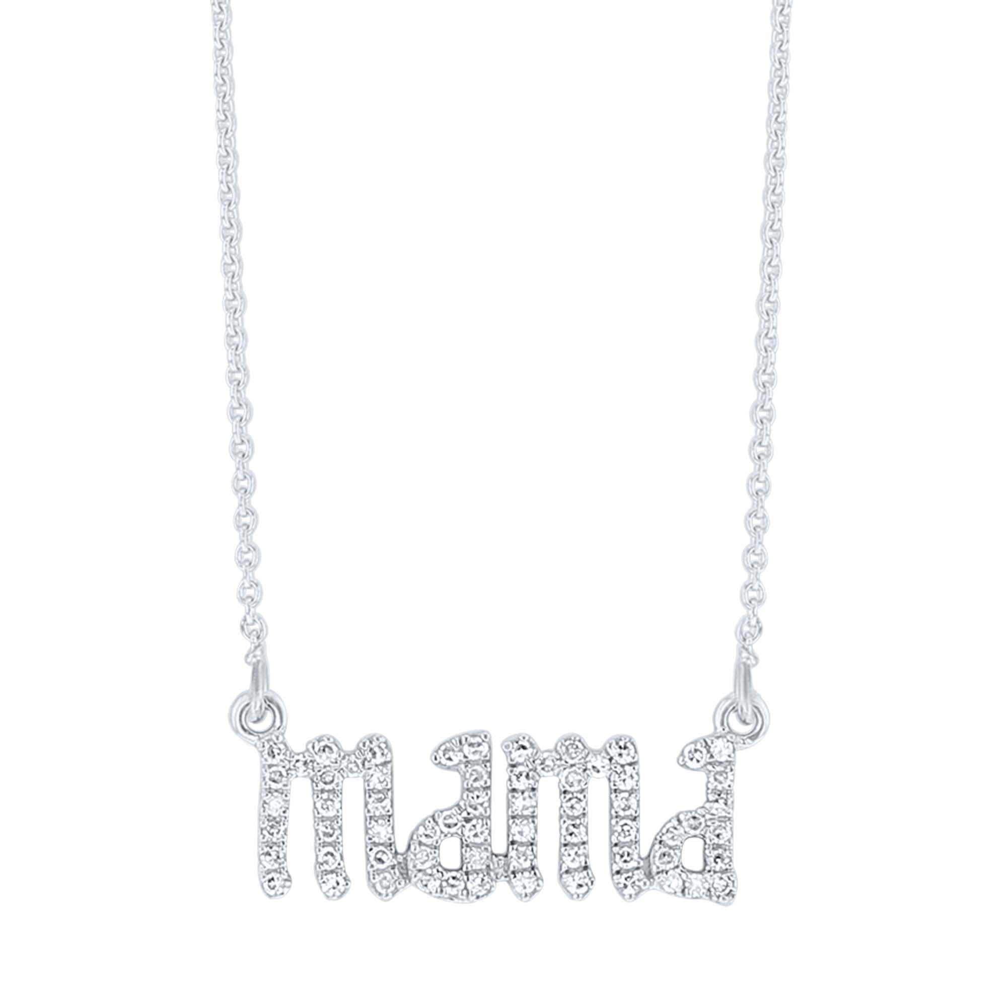 Silver Mama Gothic Letter Diamond Necklace