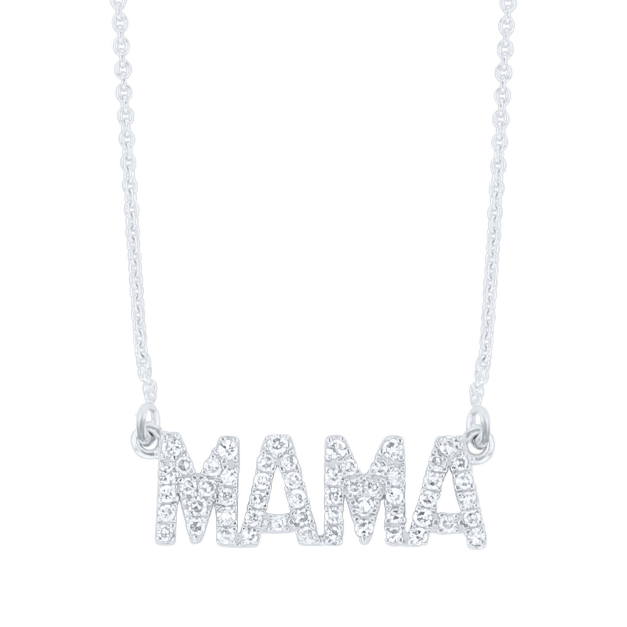 Silver Mama Block Letter Diamond Necklace