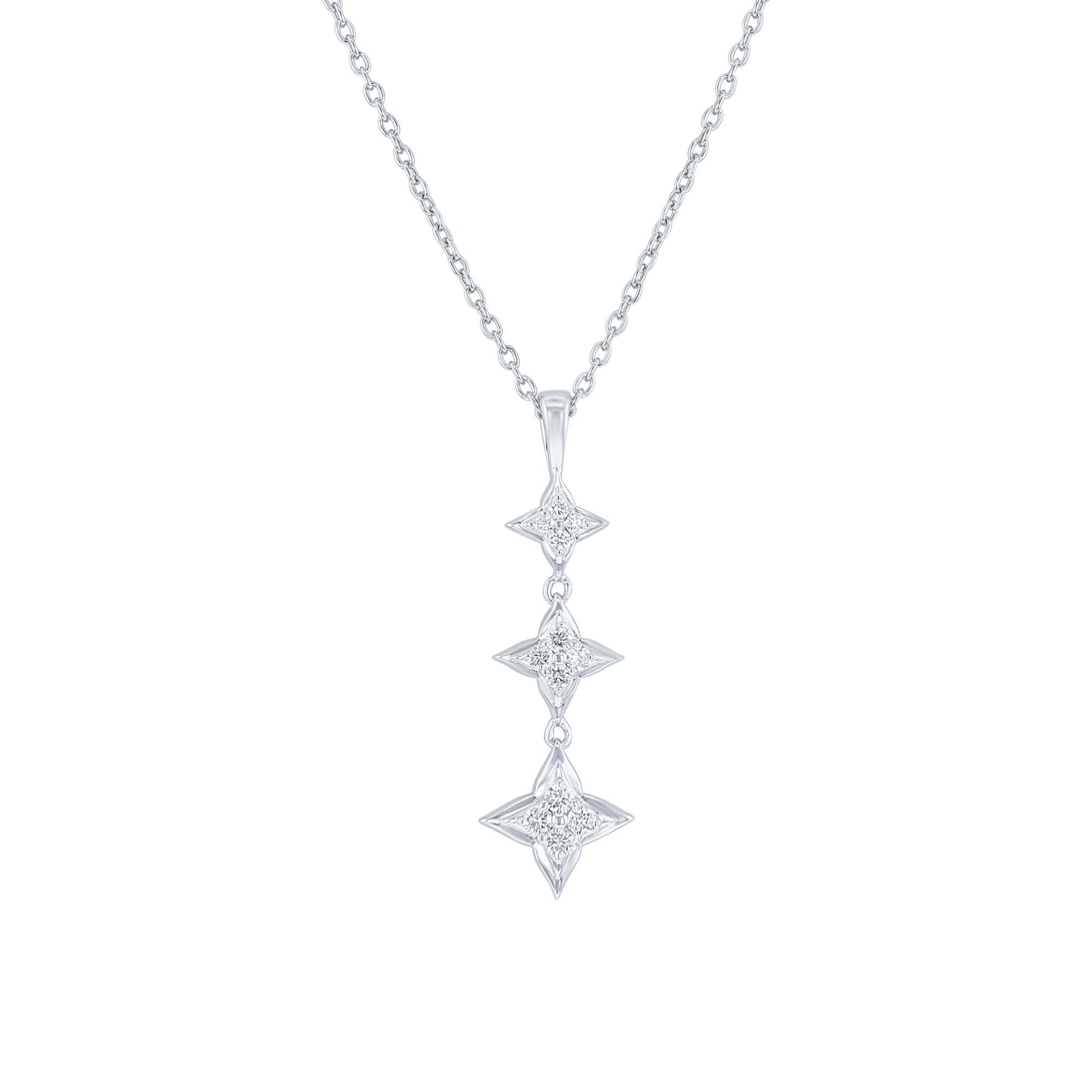 Silver Star of Hope Trio Drop Diamond Necklace