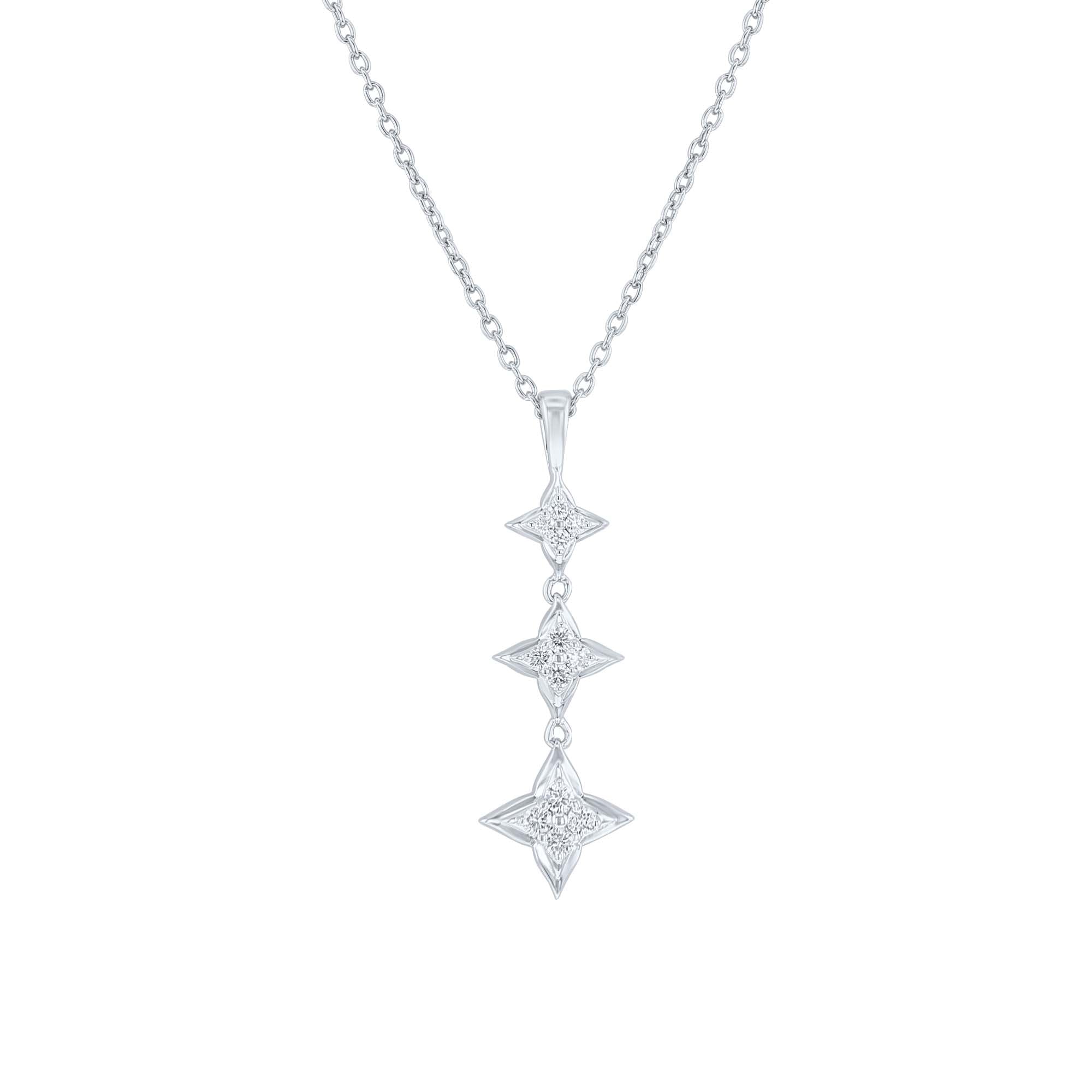 Silver Star of Hope Trio Drop Diamond Necklace