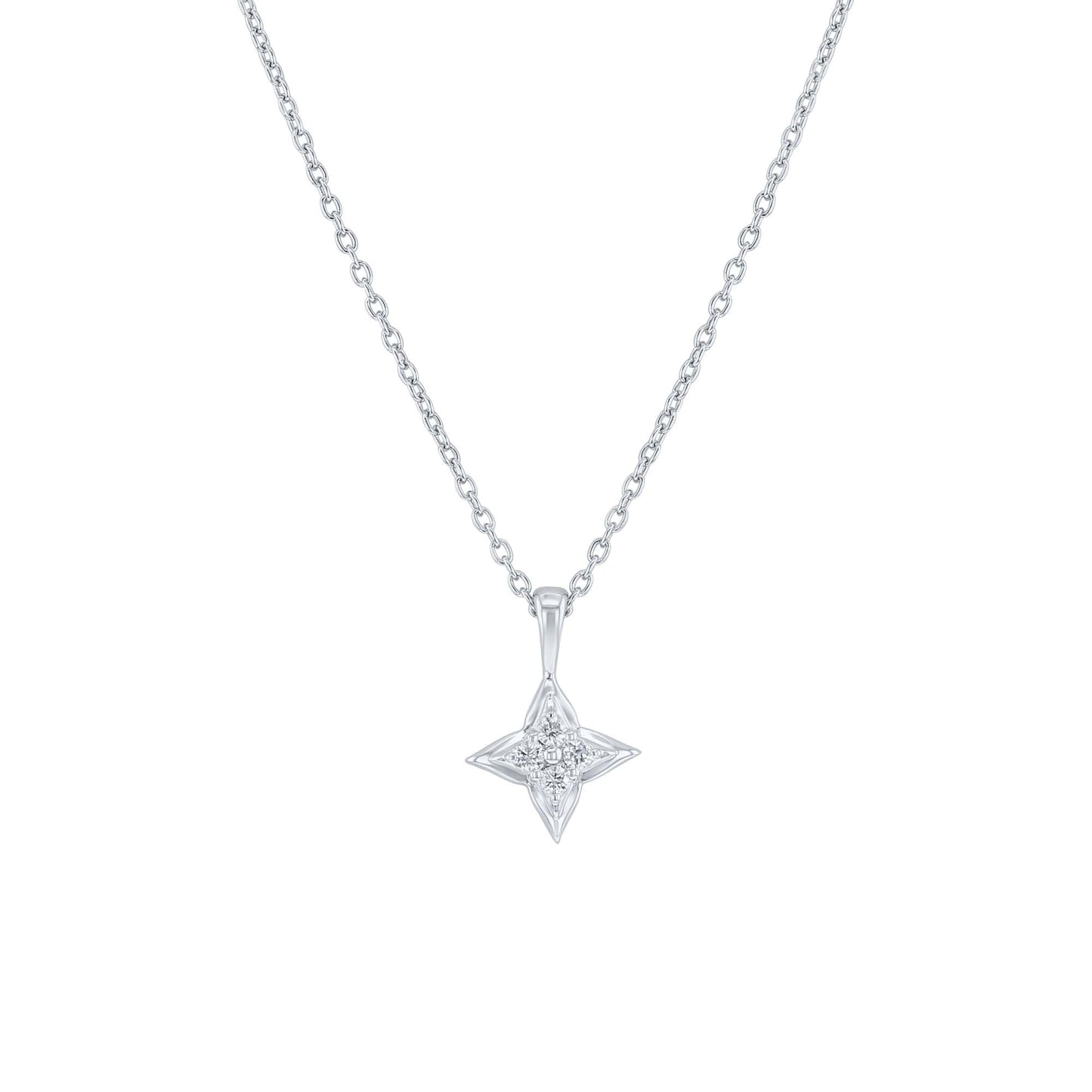 Silver Star of Hope Cluster Diamond Necklace- 1/10ct