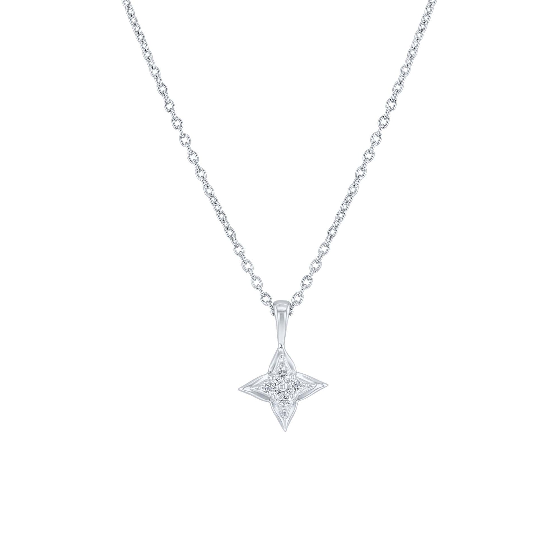 Silver Star of Hope Cluster Diamond Necklace- 1/10ct