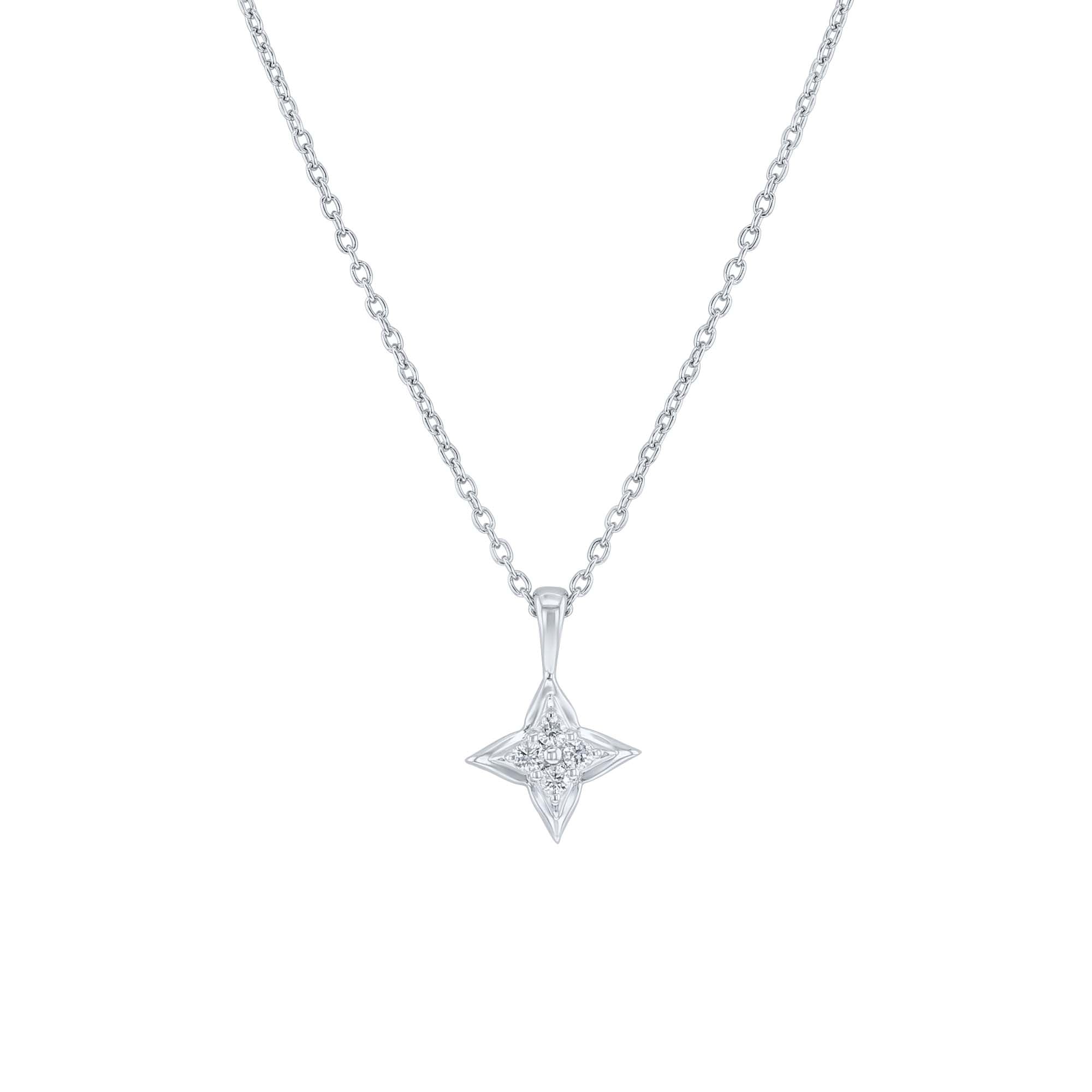 Silver Star of Hope Cluster Diamond Necklace- 1/10ct
