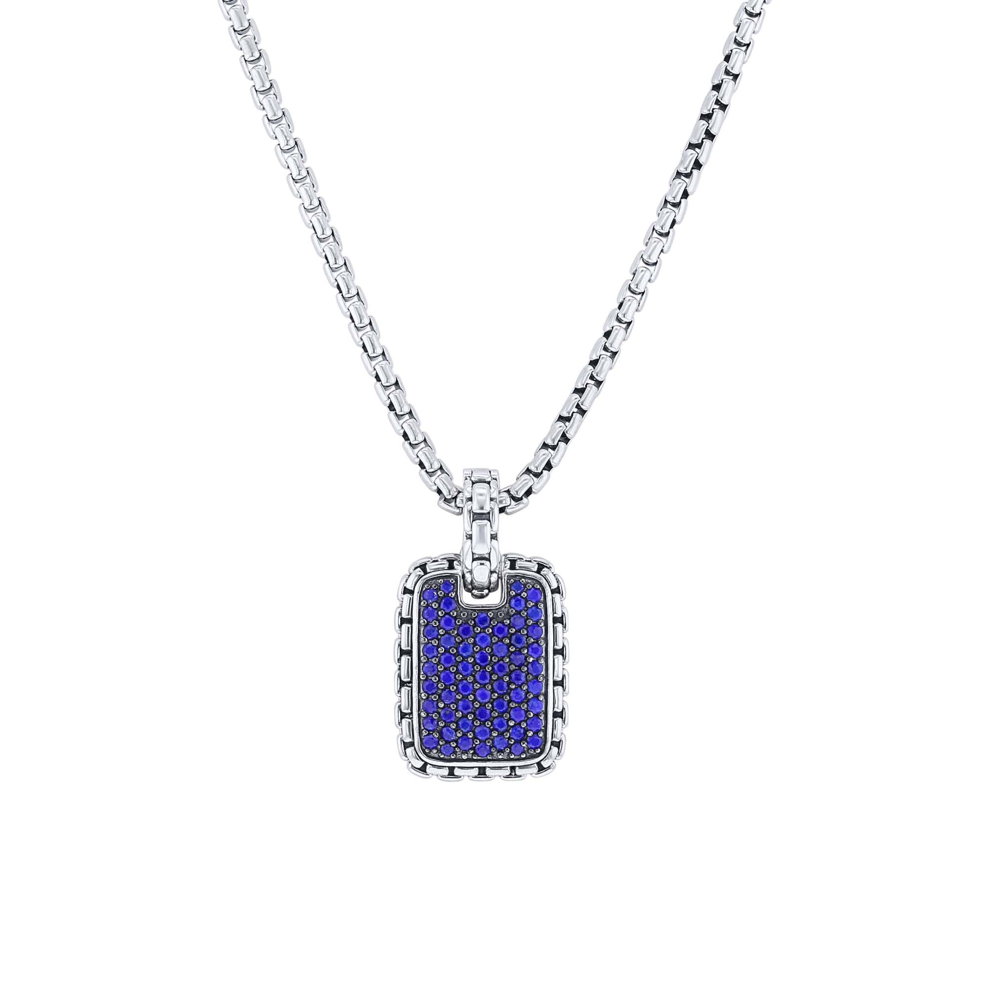 Silver Bradley Blue Lapis Dog Tag Necklace
