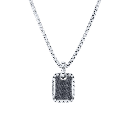 Silver Patton Black Spinel Dog Tag Necklace