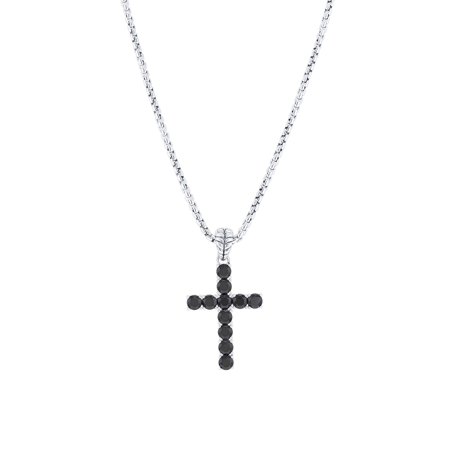Silver Benedict Black Spinel Cross Necklace