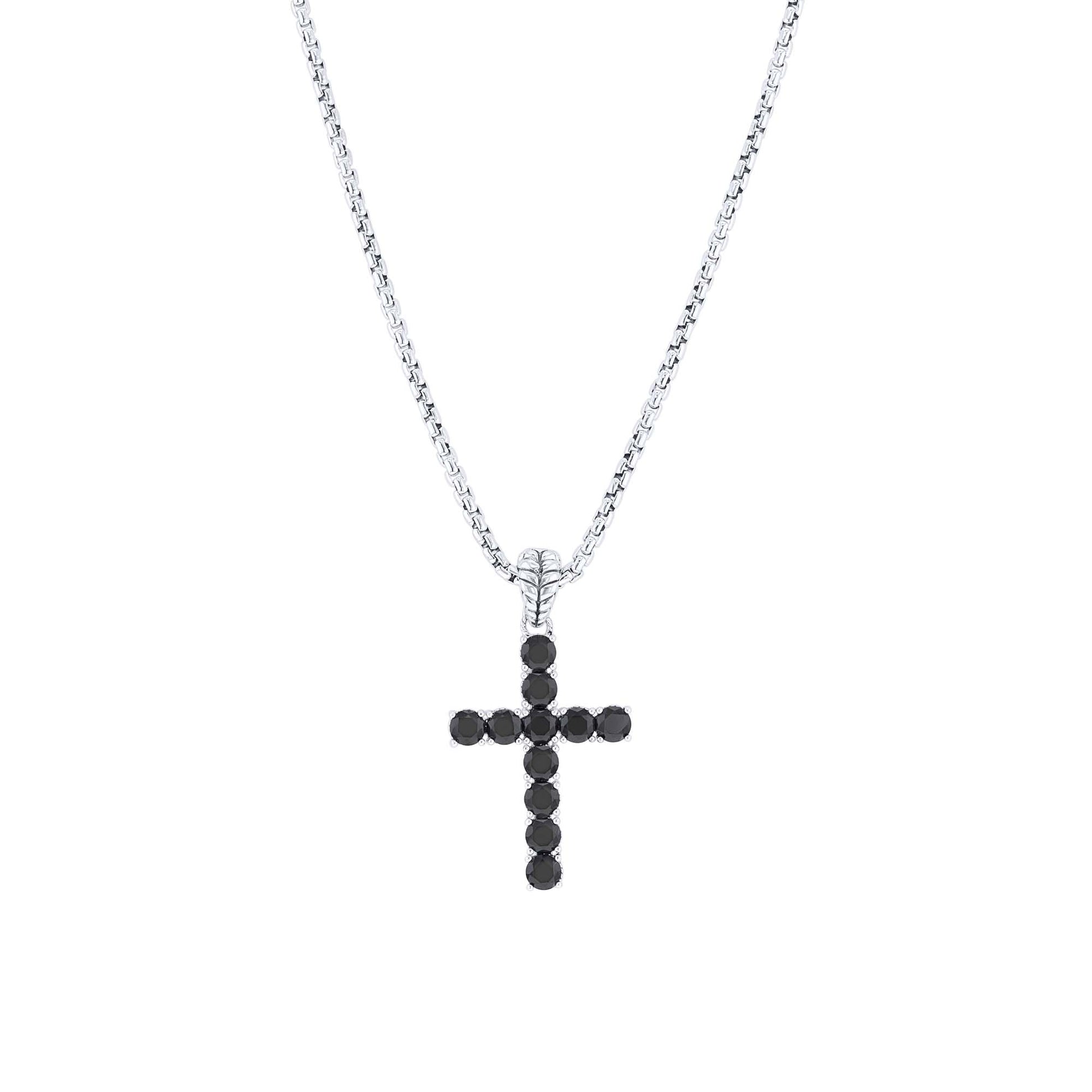 Silver Benedict Black Spinel Cross Necklace