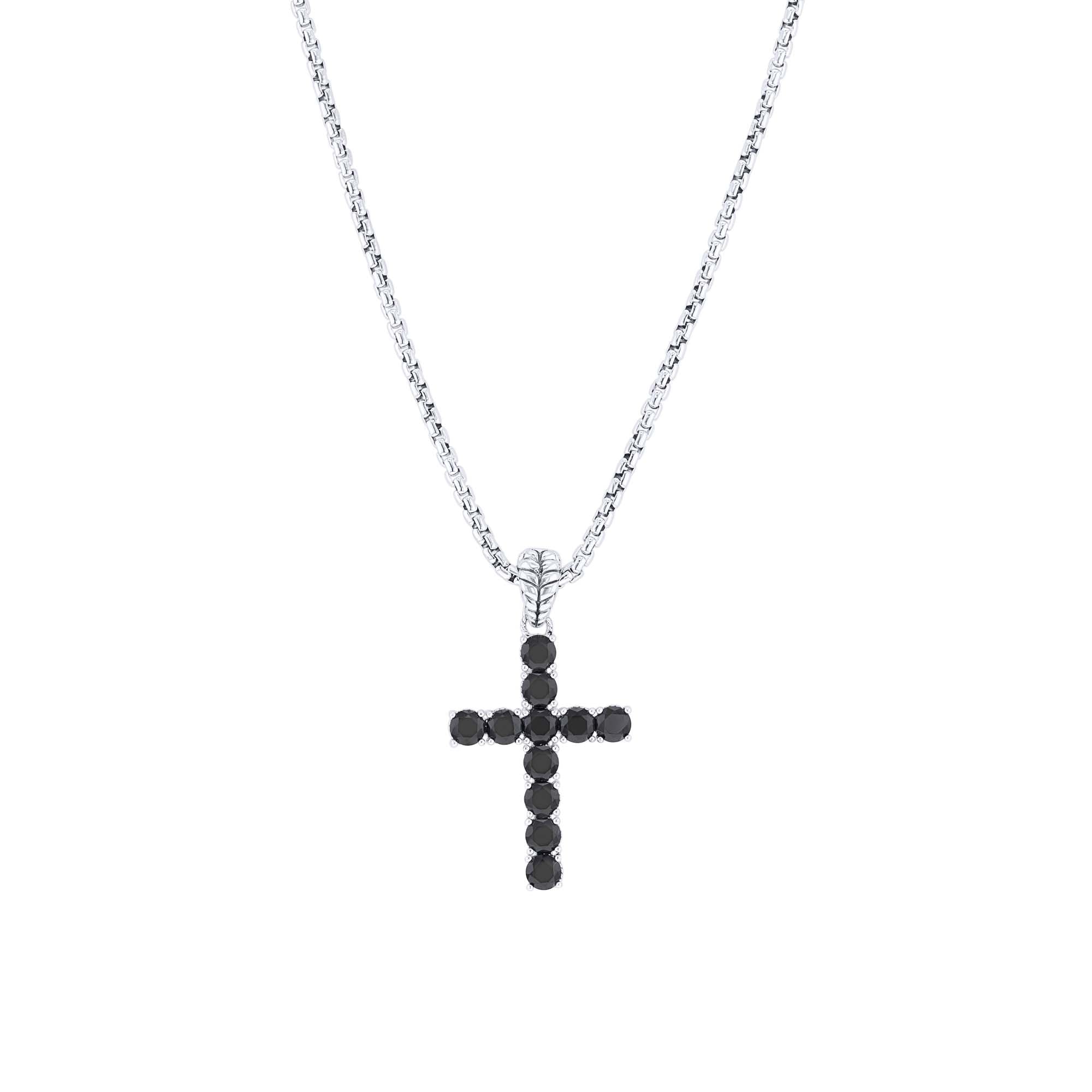 Silver Benedict Black Spinel Cross Necklace