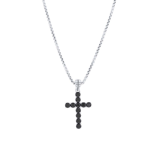 Silver Benedict Black Spinel Cross Necklace