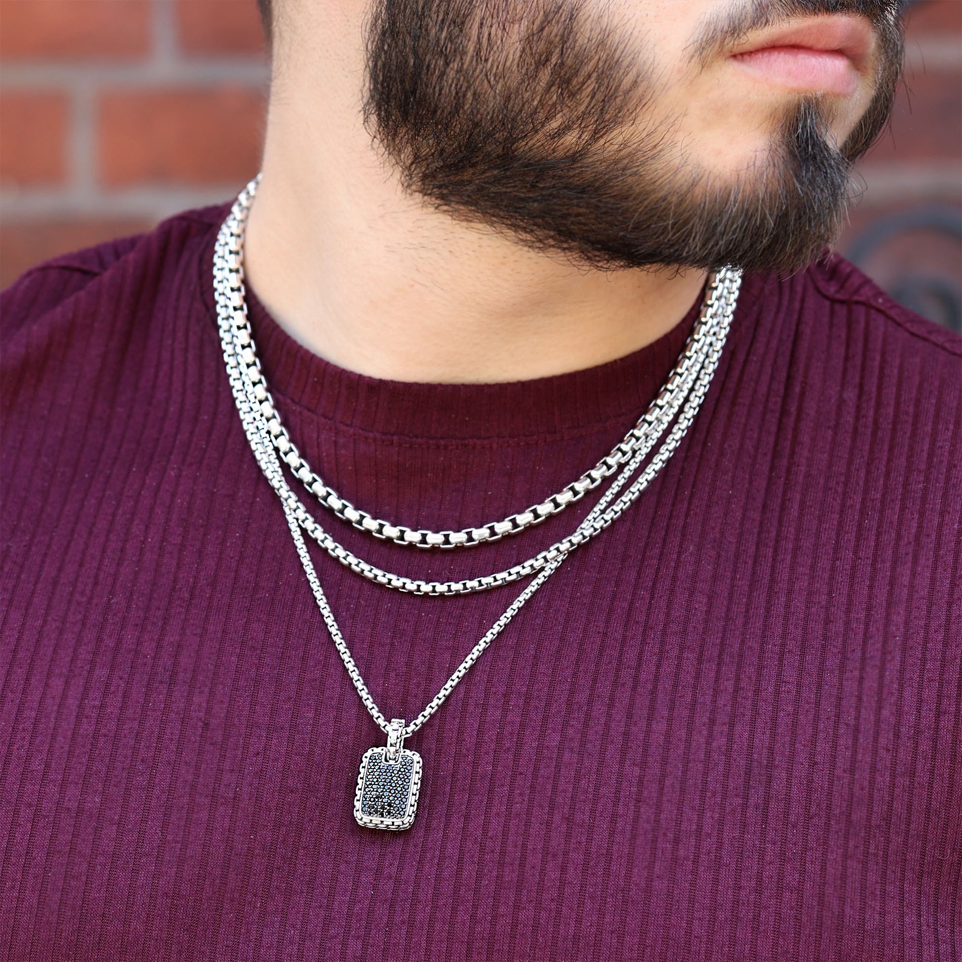 Silver Cactus Box Chain Necklace 3.7MM