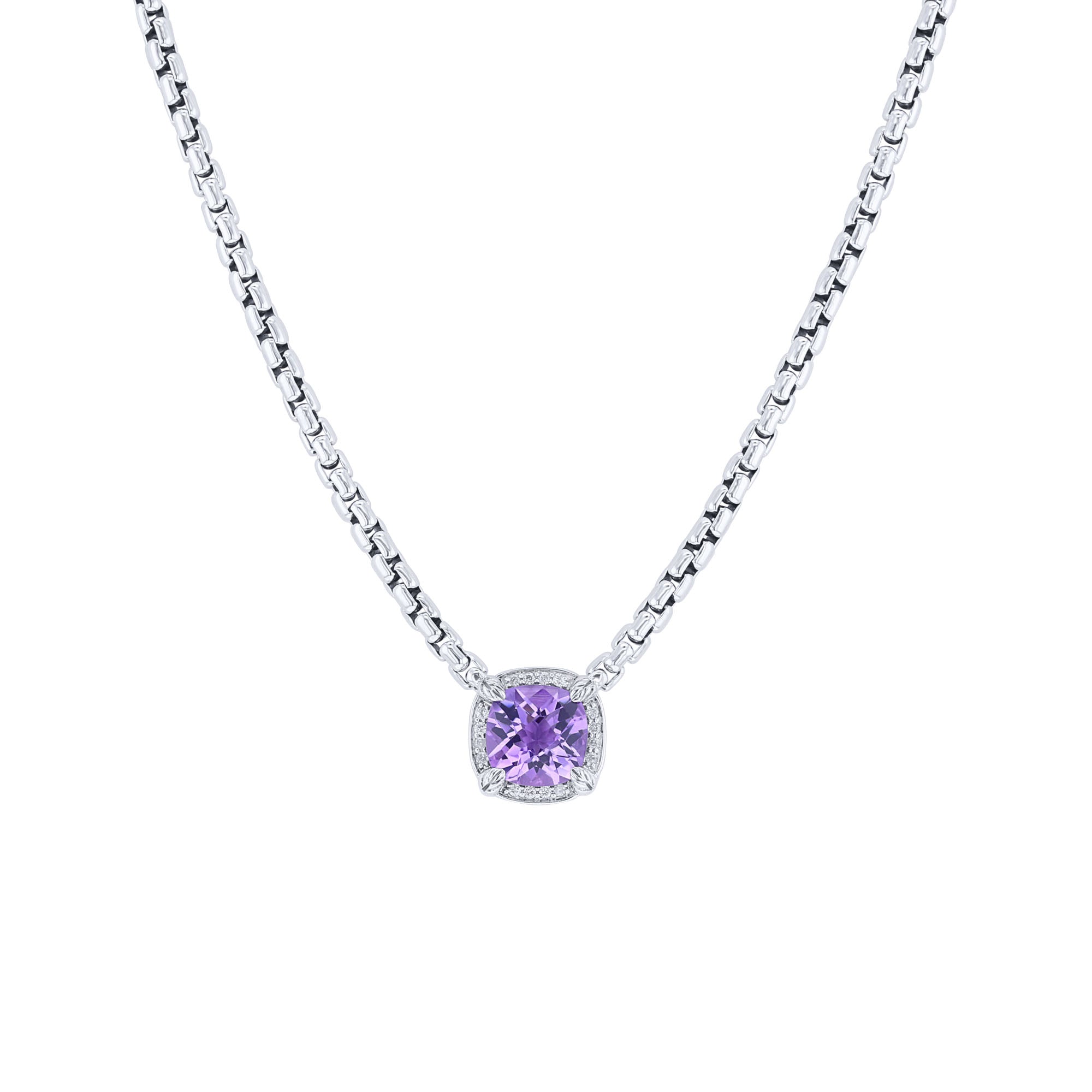 Silver Aelin Amethyst & Diamond Necklace