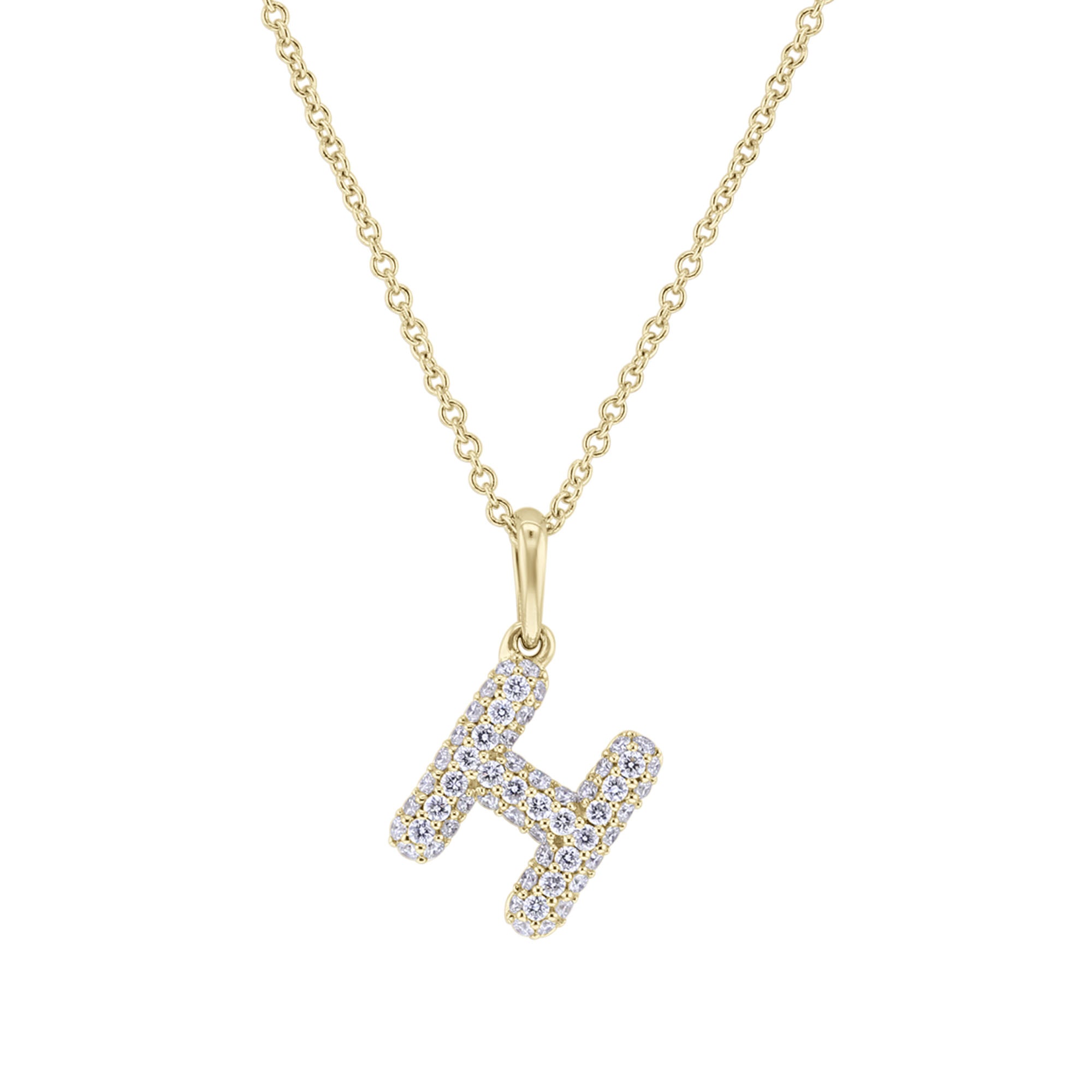 Gold Bubble Initial Diamond Necklace