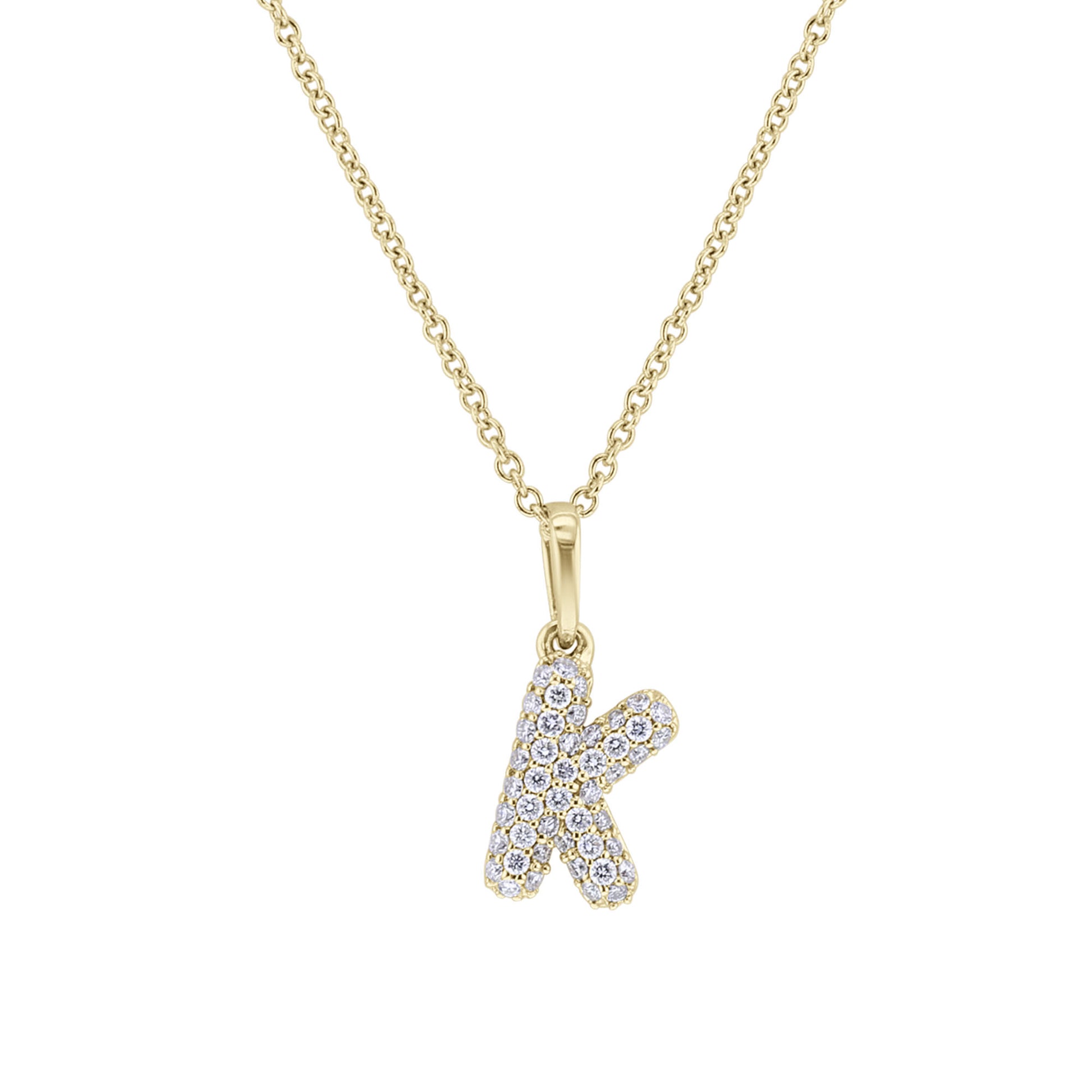 Gold Bubble Initial Diamond Necklace