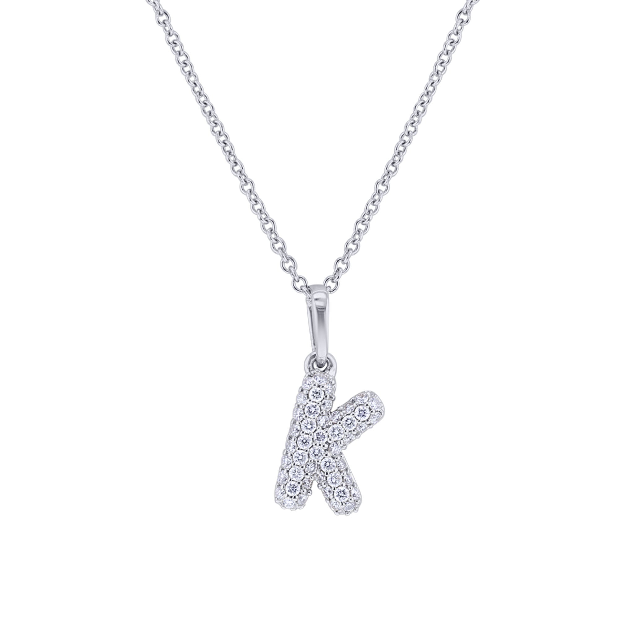 Gold Bubble Initial Diamond Necklace