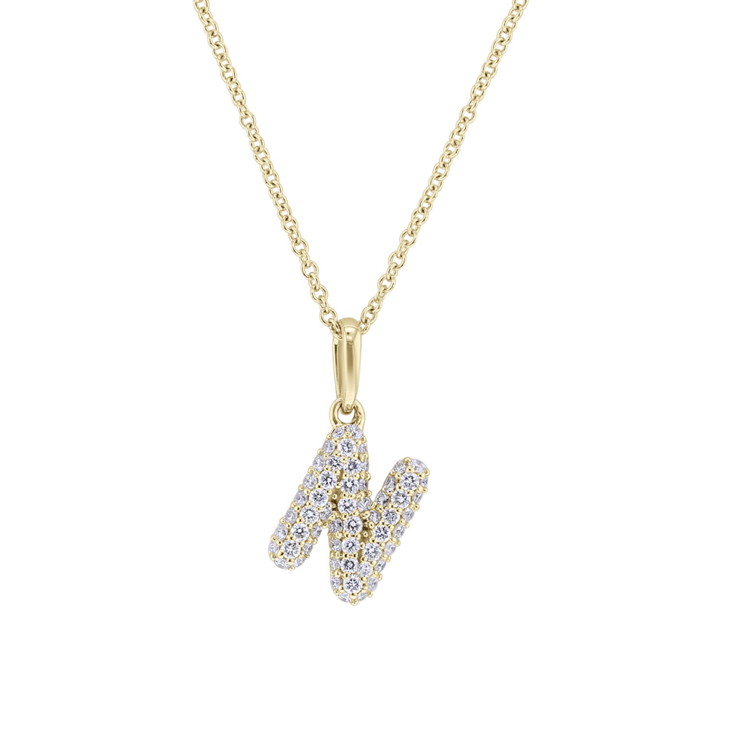 Gold Bubble Initial Diamond Necklace