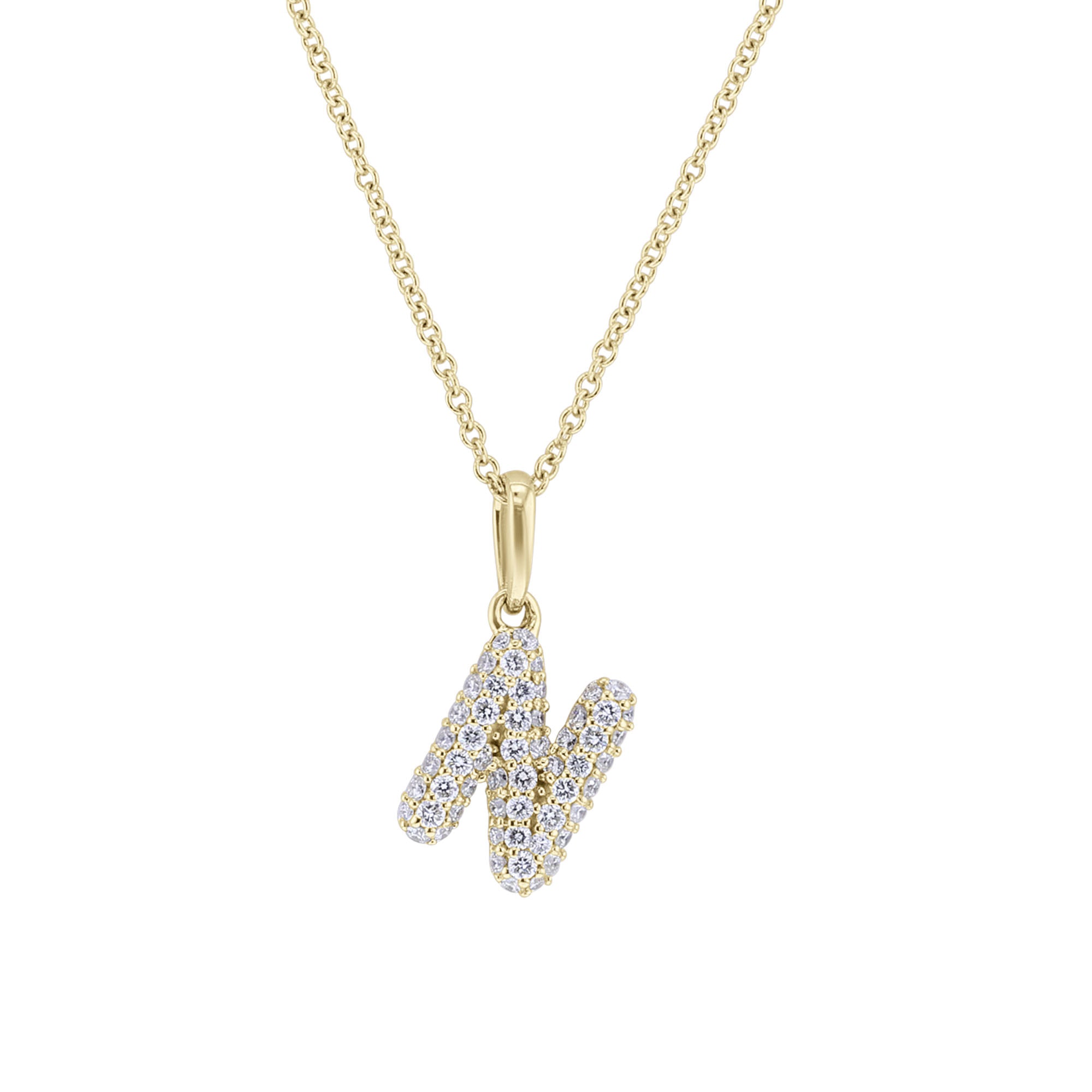 Gold Bubble Initial Diamond Necklace