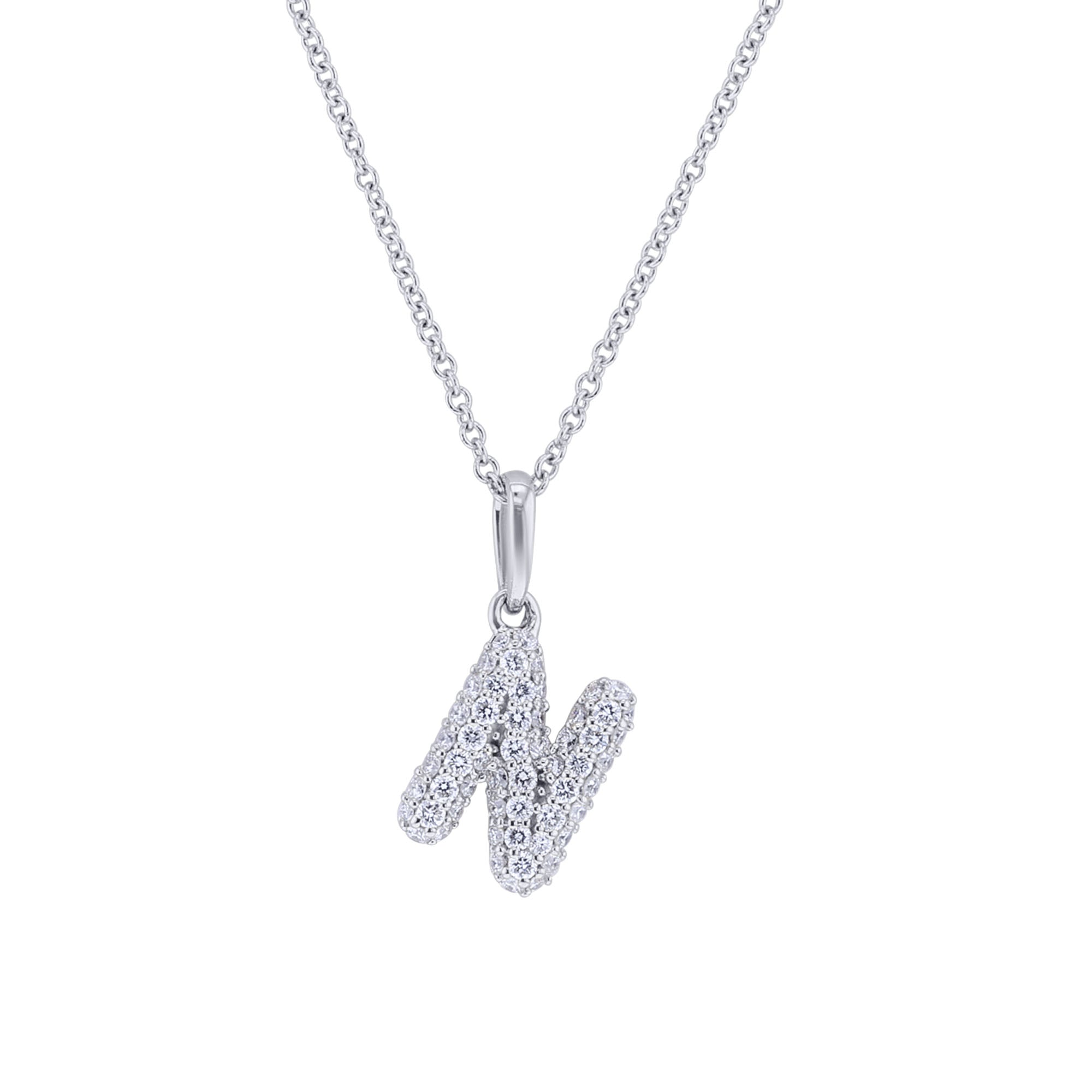 Gold Bubble Initial Diamond Necklace