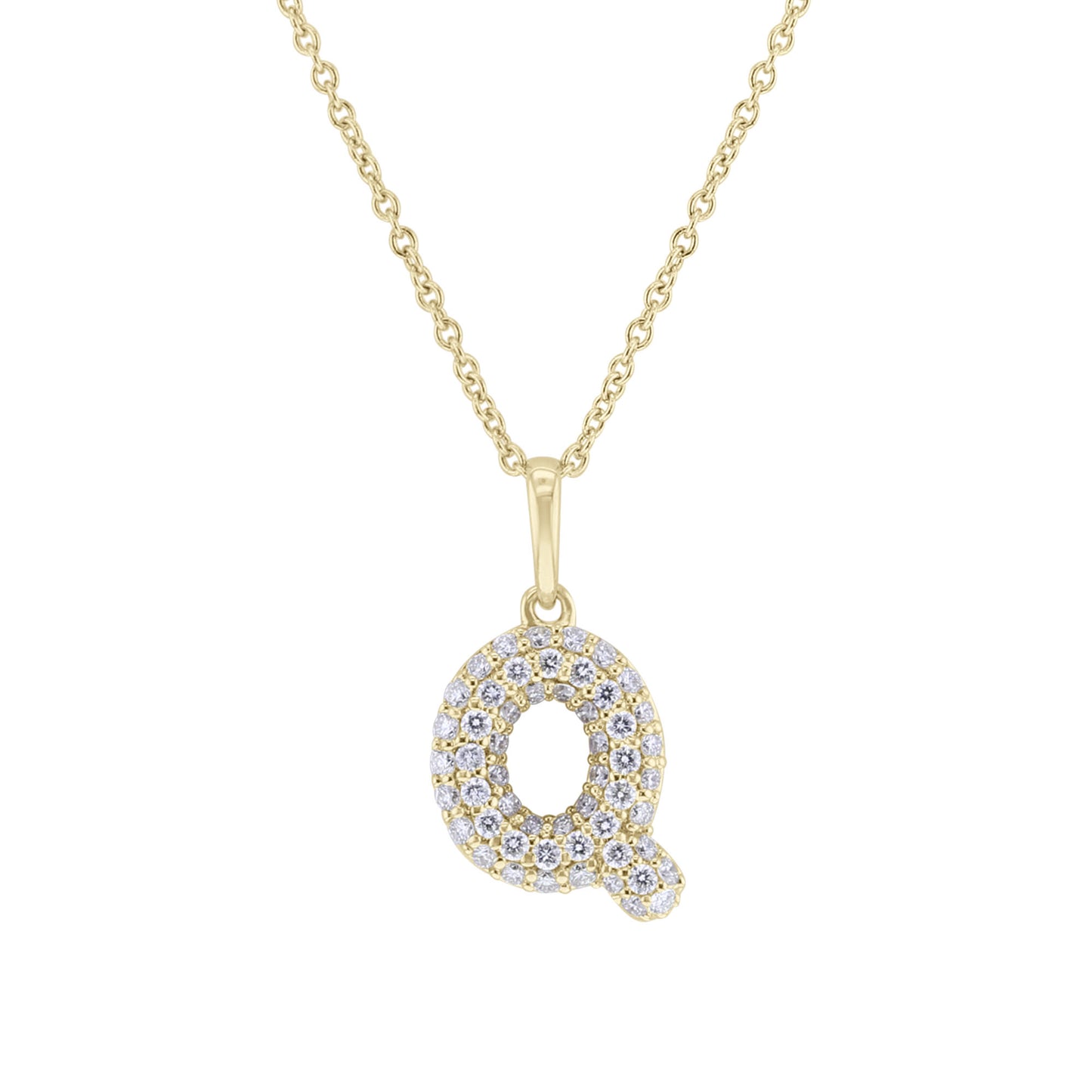 Gold Bubble Initial Diamond Necklace