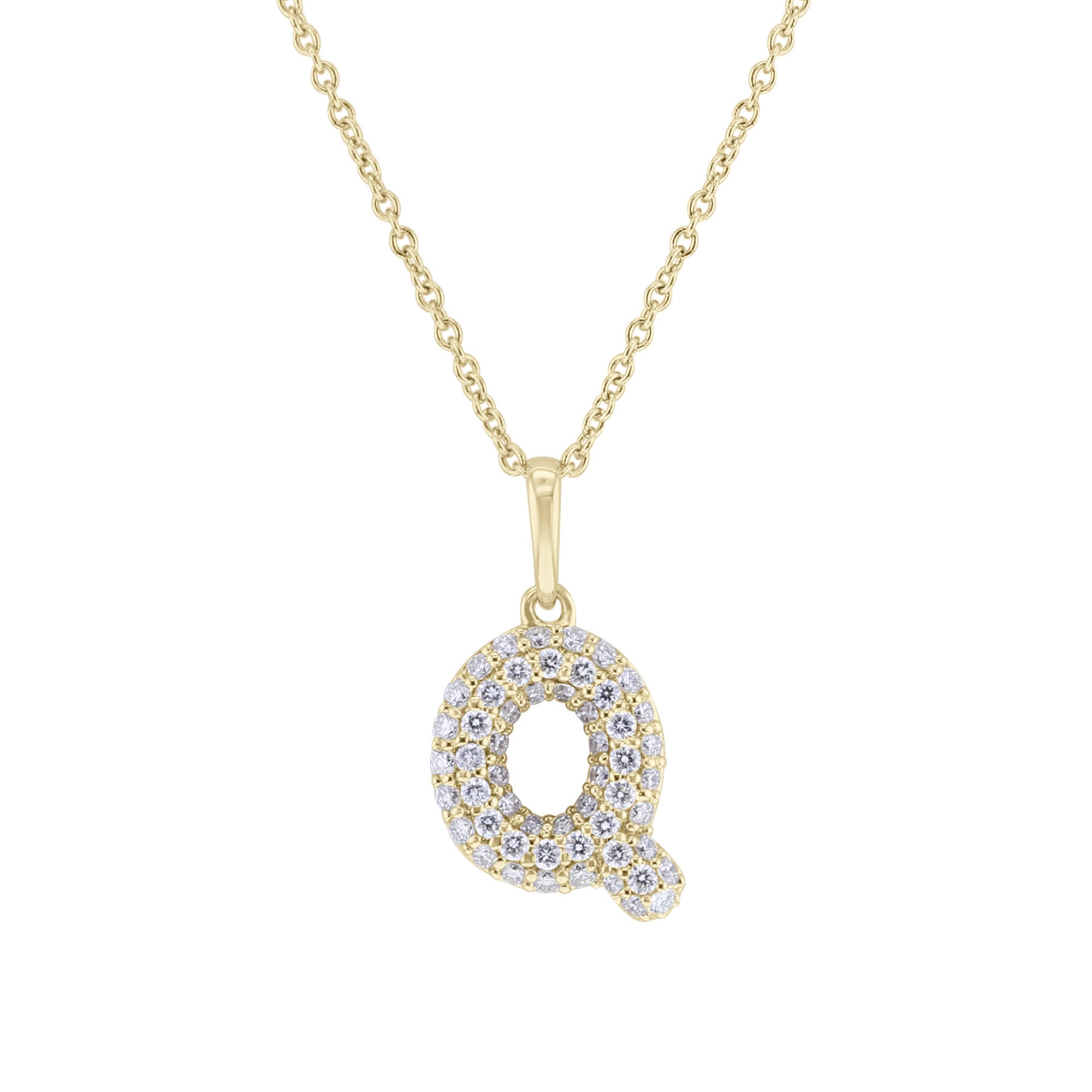 Gold Bubble Initial Diamond Necklace