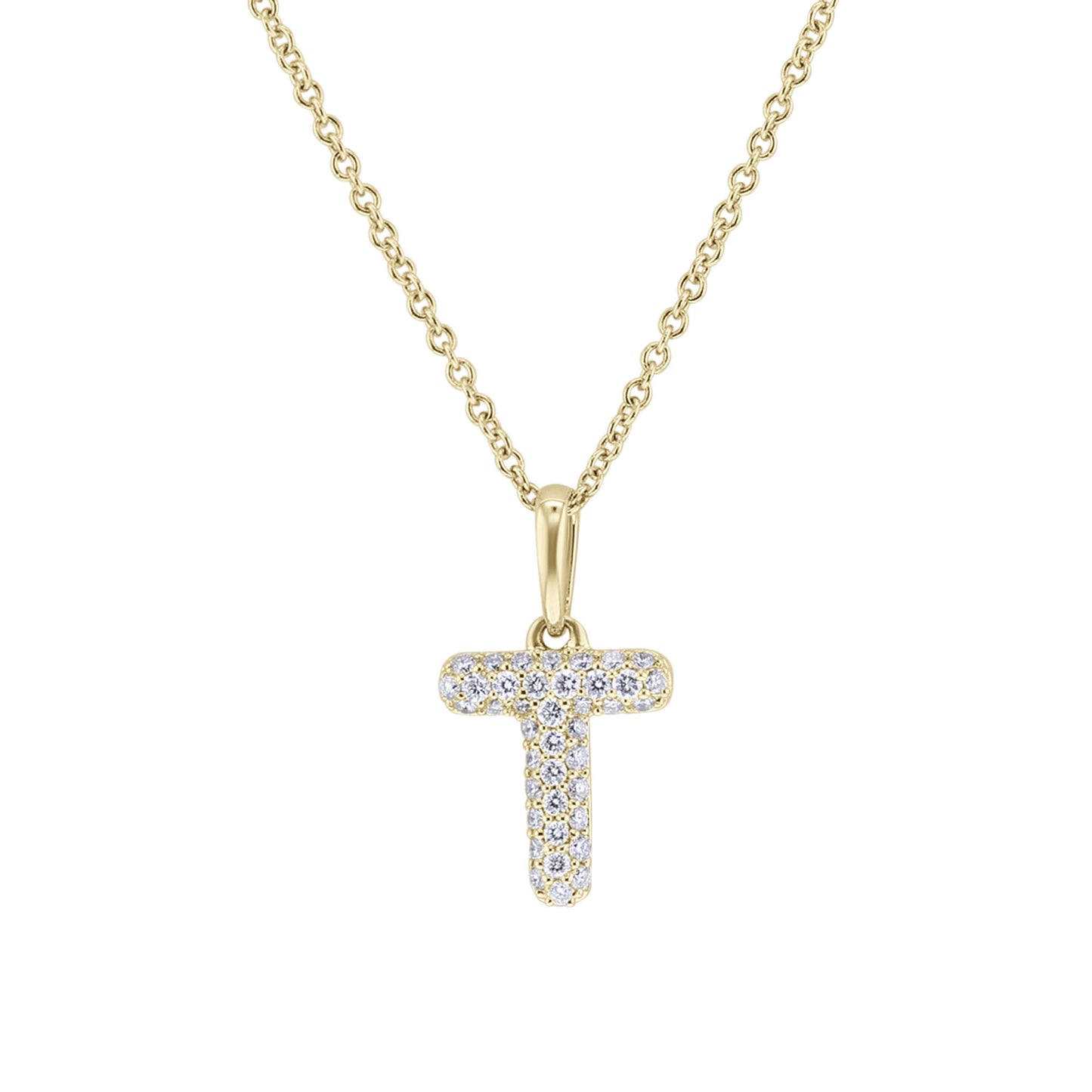 Gold Bubble Initial Diamond Necklace