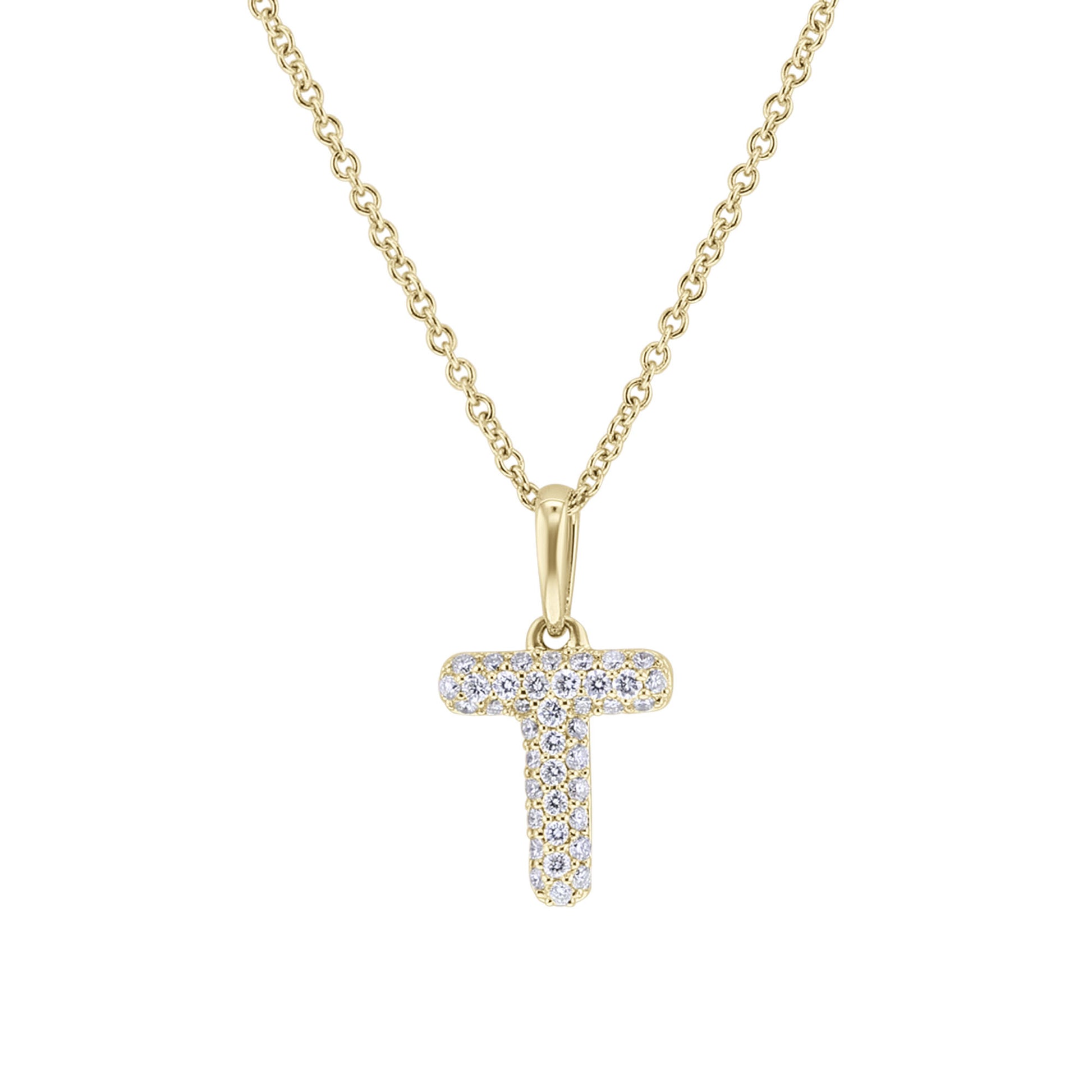 Gold Bubble Initial Diamond Necklace